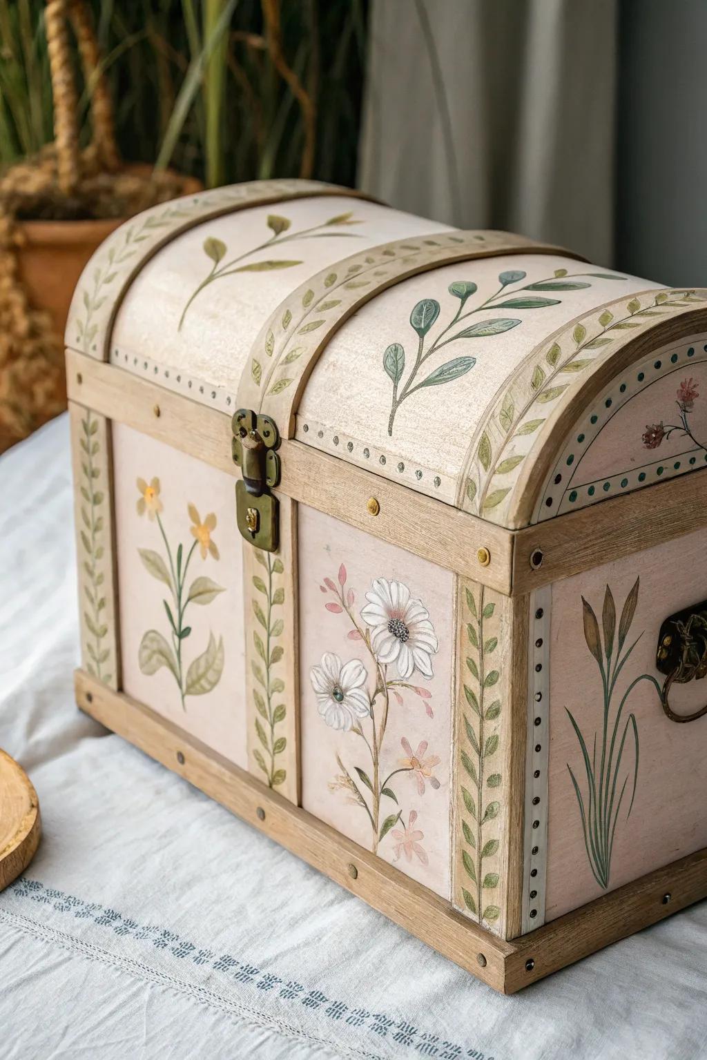 Transform your treasure chest into a floral masterpiece with Scandinavian charm and Boho flair.