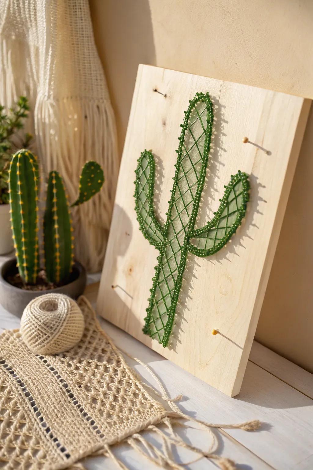 Embrace desert vibes with this elegant cactus string art—where Scandinavian minimalism meets boho charm.