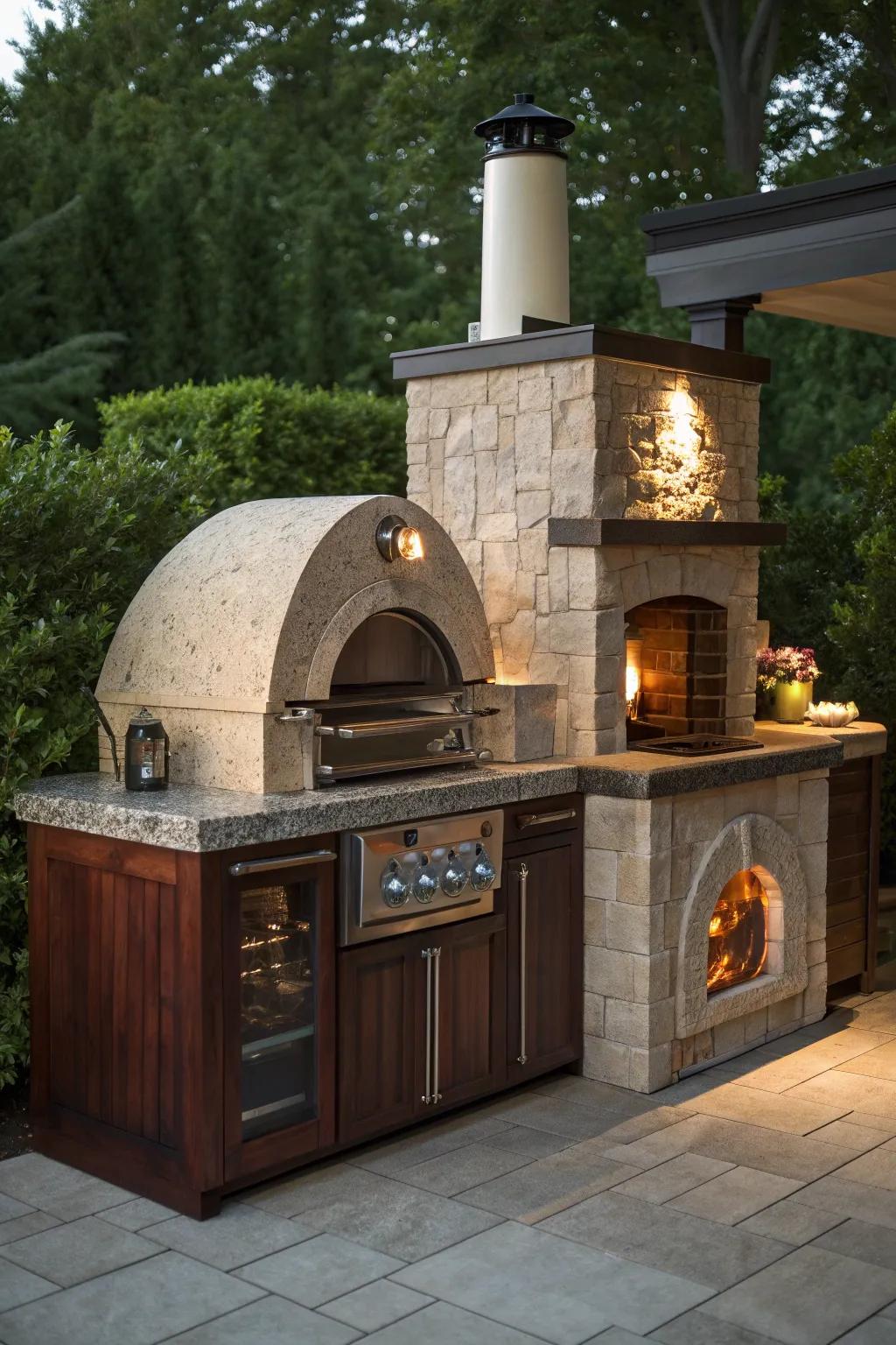Elevate your outdoor cooking with this stunning built-in pizza oven - where craftsmanship meets culinary delight.