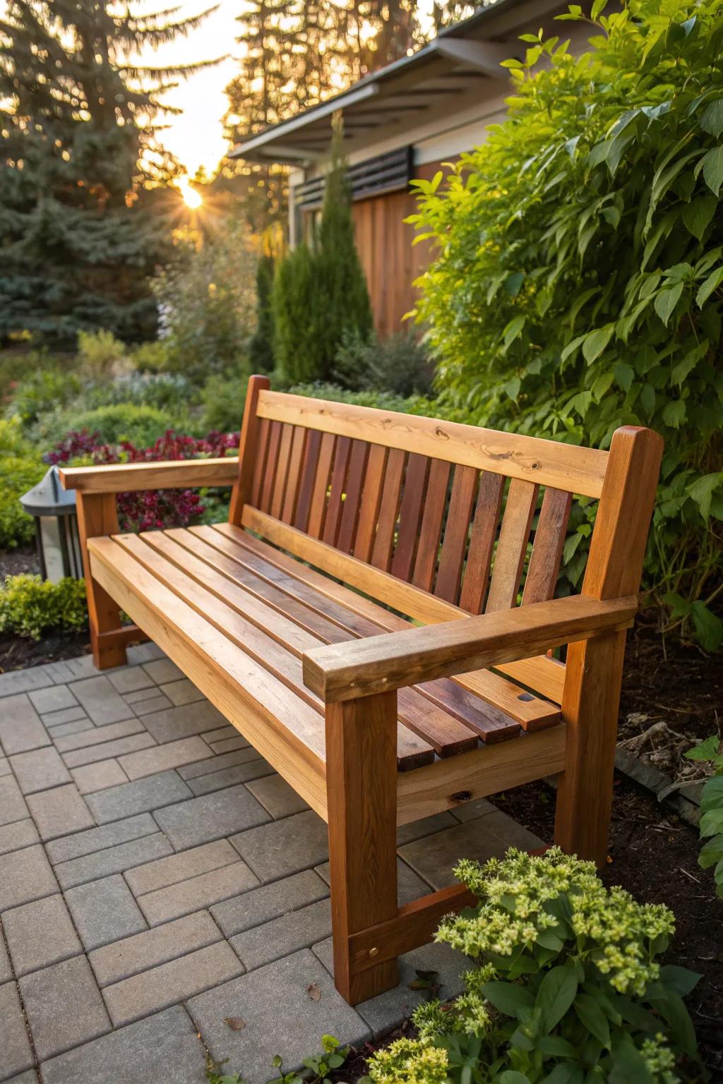 A masterpiece of craftsmanship: the ultimate garden bench for morning moments.