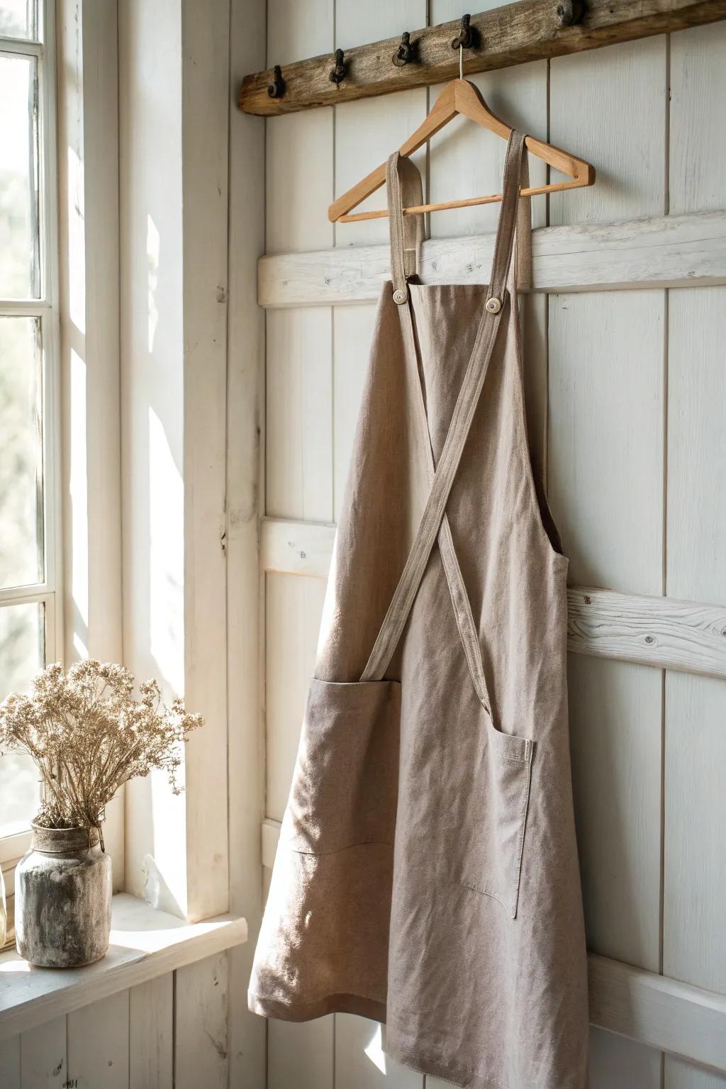Embrace effortless elegance with a crossback apron in natural linen - where Scandinavian minimalism meets boho charm.
