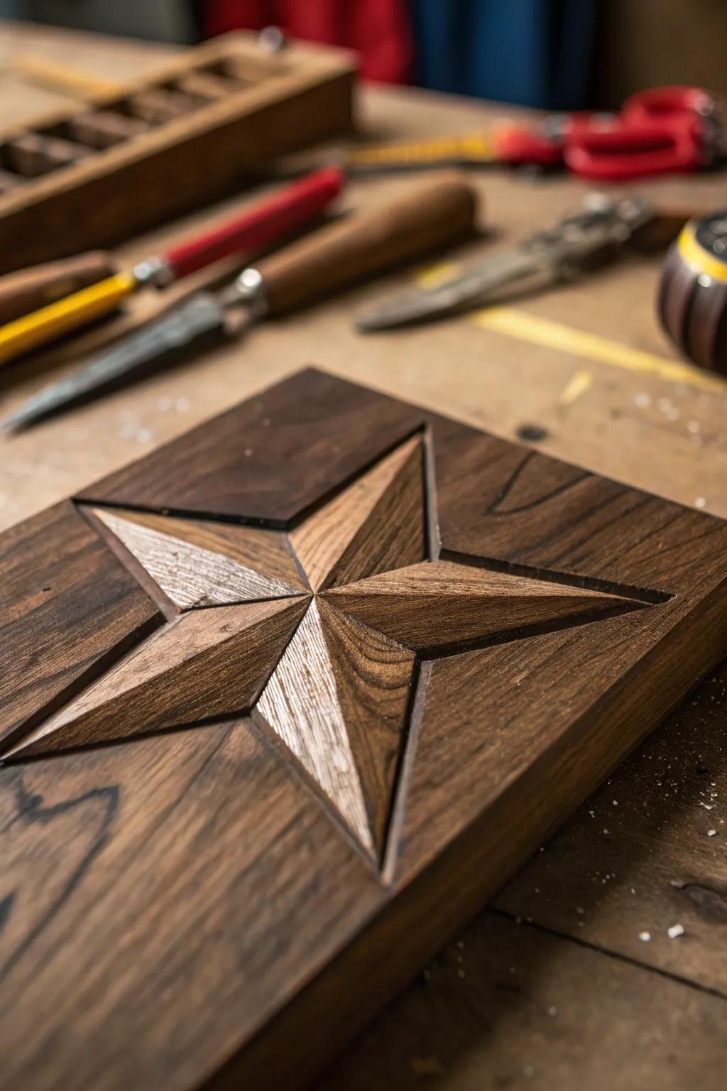 Embrace the charm of craftsmanship with this rustic star carving - where simplicity meets elegance.