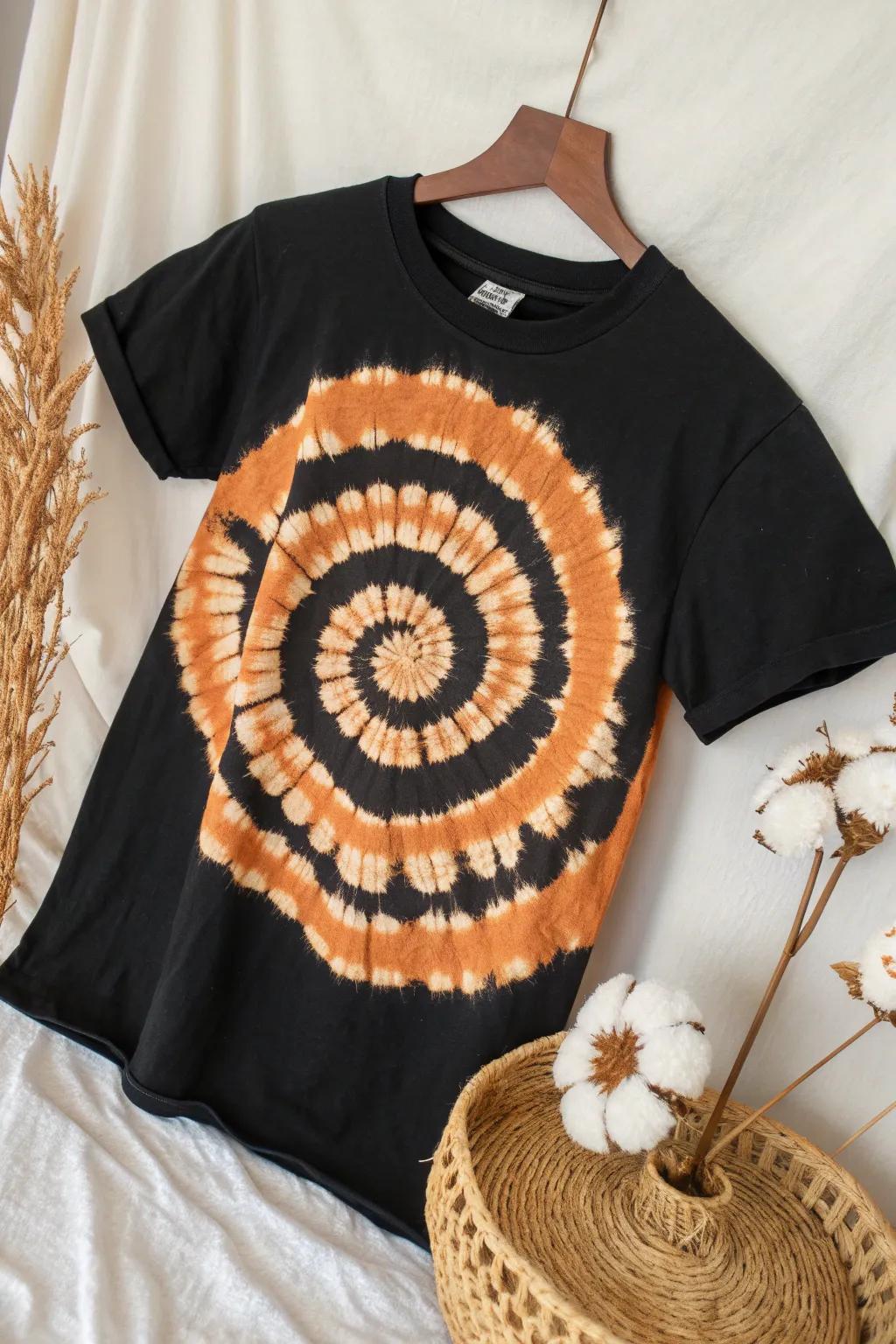 Make a statement with this stunning bleach-dyed bullseye tee – where bold meets boho chic!
