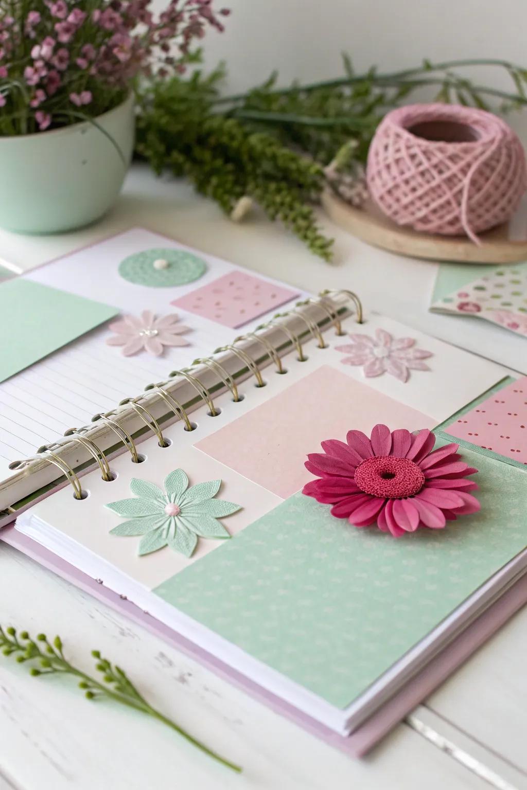 Infuse your scrapbook with pastel dreams and bold accents for a touch of joy and creativity.