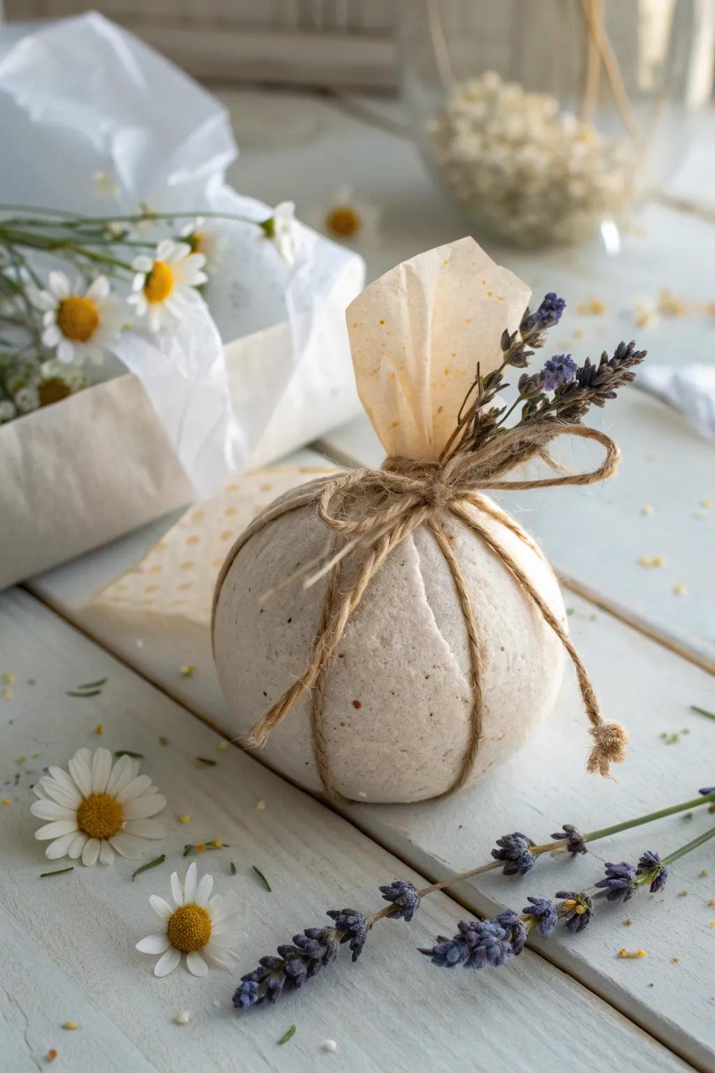 Embrace nature's beauty with dried flower elegance in your bath bomb packaging.