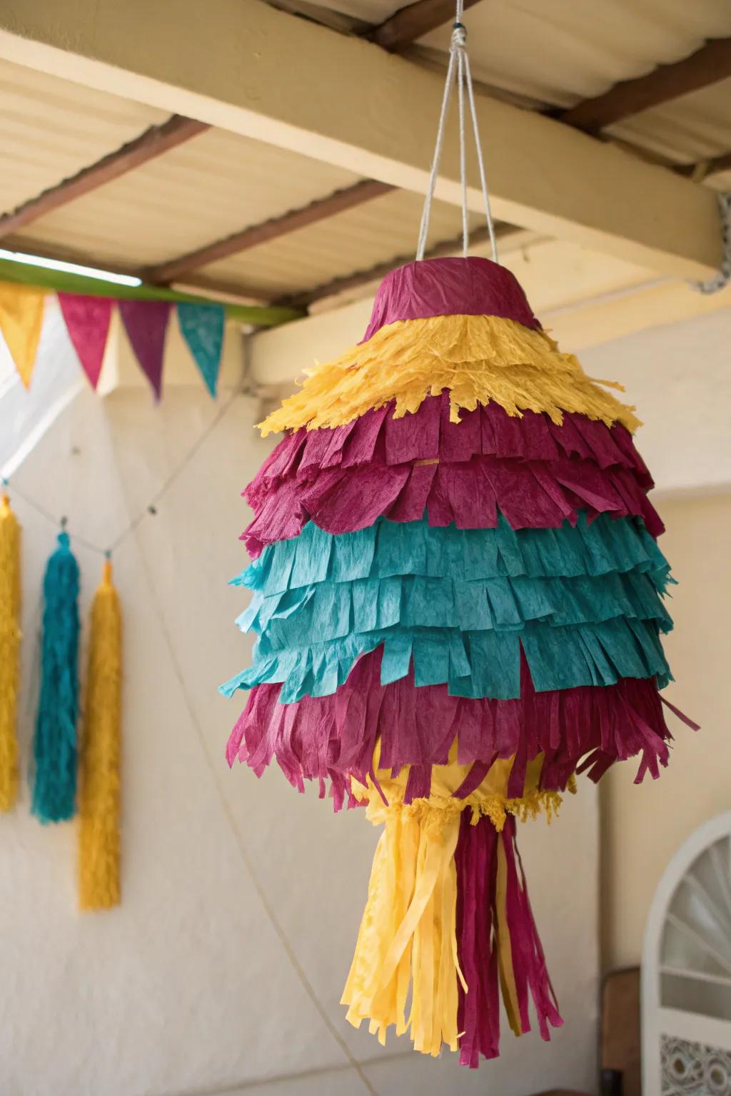 Add a splash of color to your celebration with a fringed fiesta piñata!