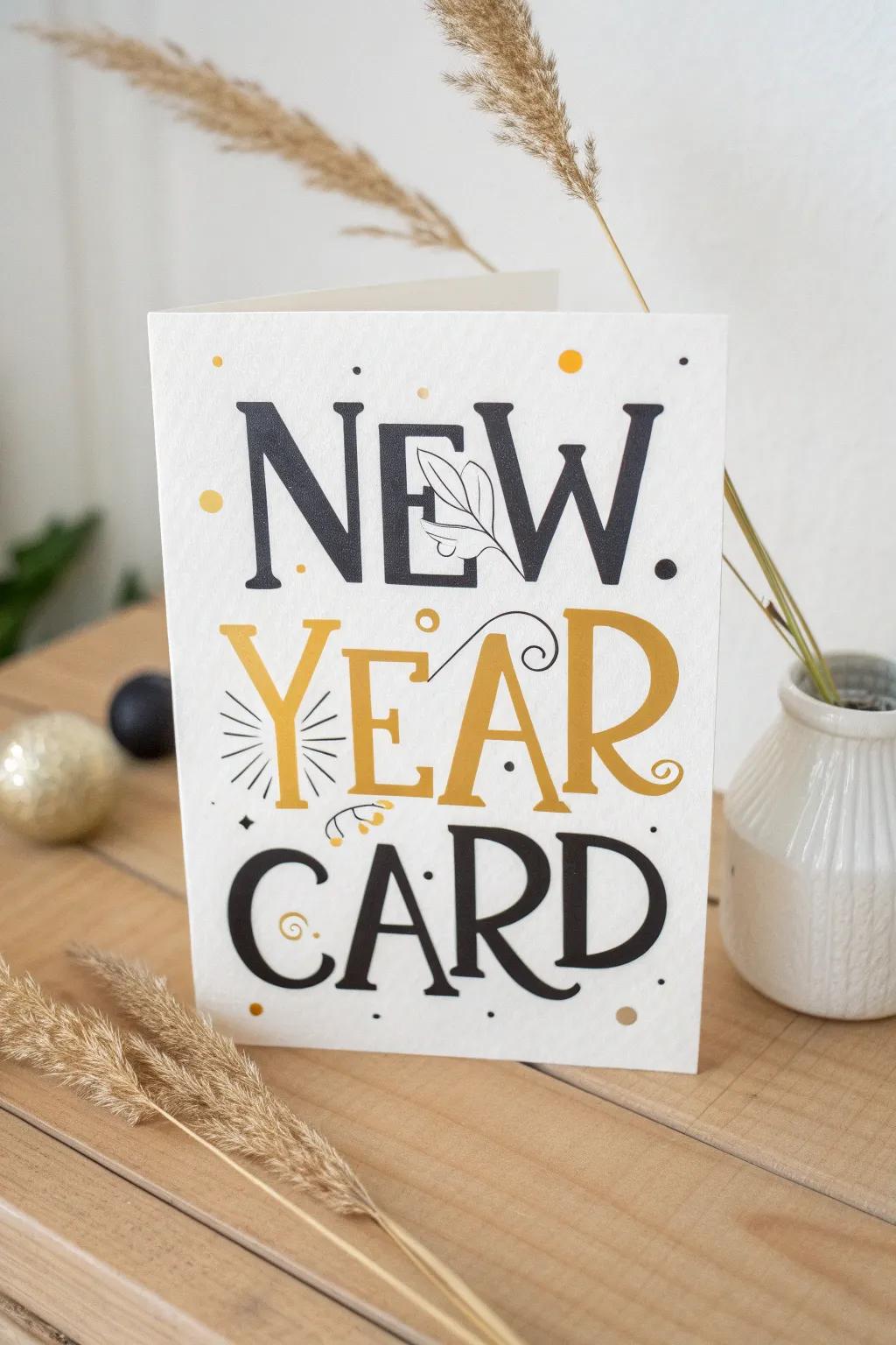 Celebrate the New Year with a card that speaks volumes through elegant typography and minimalist design.