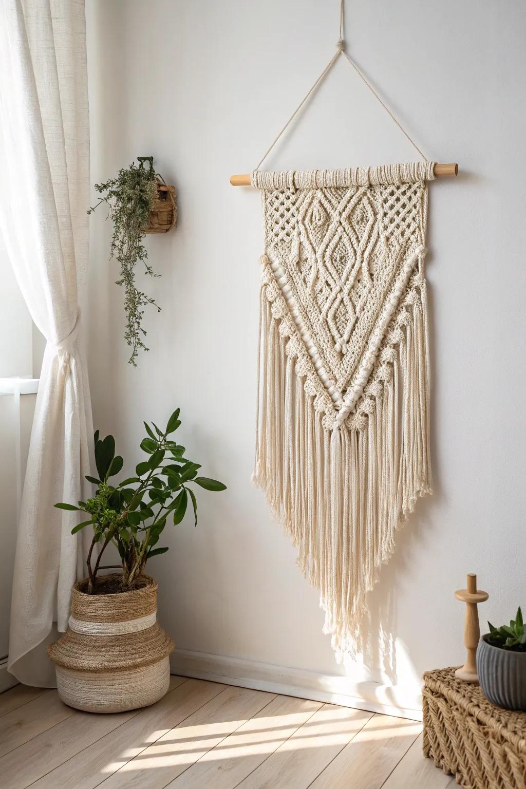 Elevate your space with the timeless elegance of macramé. A masterpiece of knots and creativity.