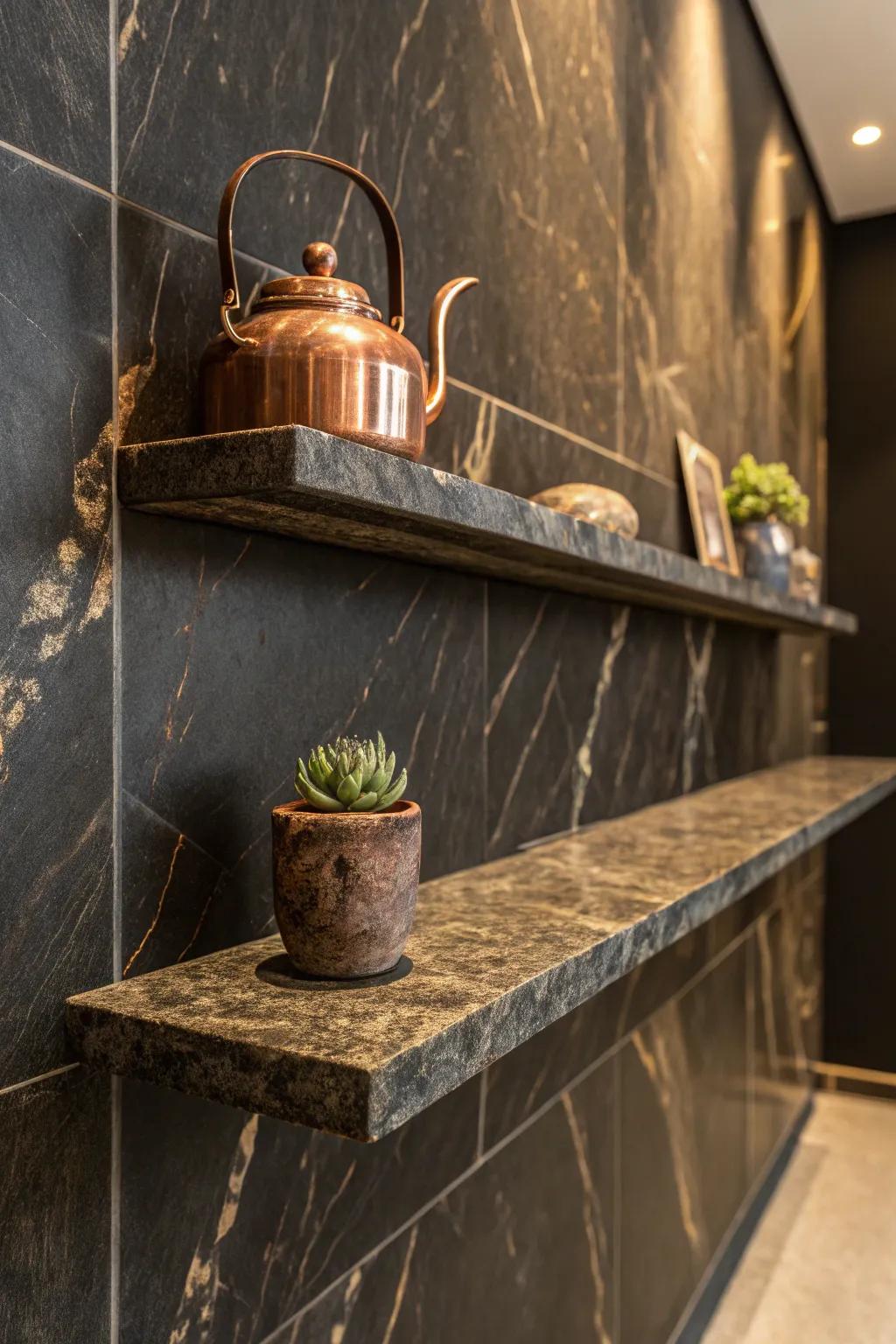Elevate your space with the timeless elegance of granite shelves.