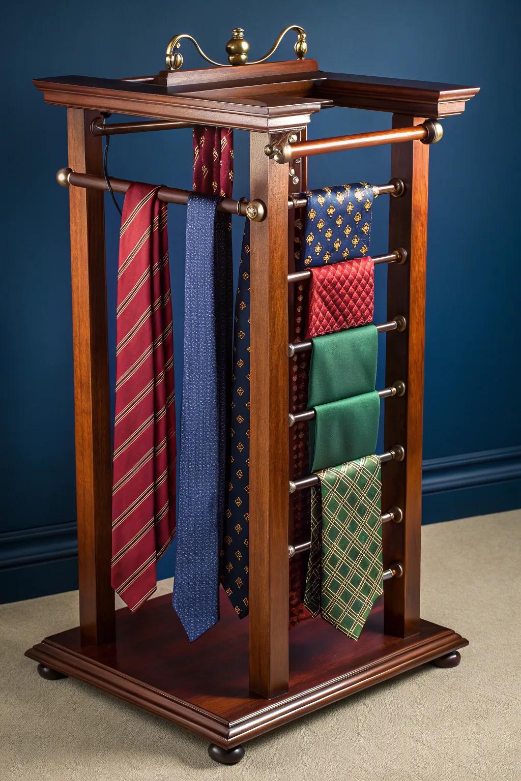Elevate your tie storage with a handcrafted rack that combines style and function.