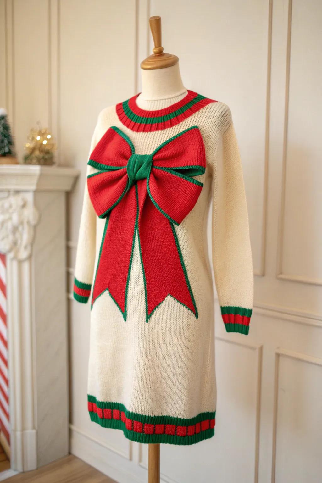 Embrace the holiday spirit with this whimsical Festive Bow Extravaganza sweater dress!