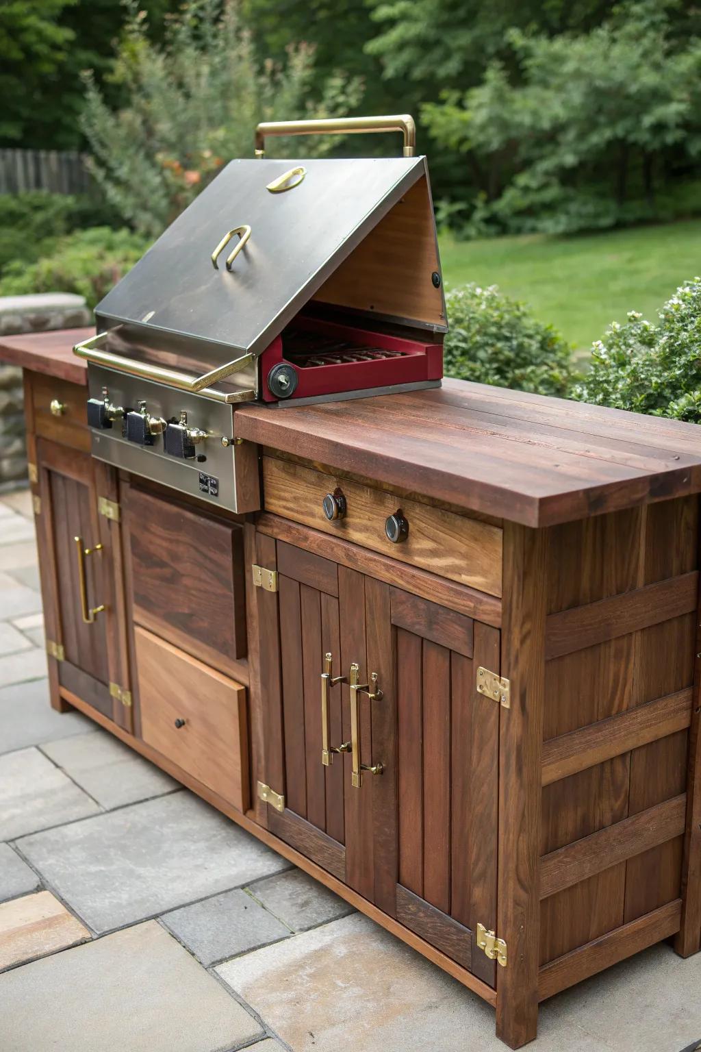 Elevate your outdoor grilling experience with fold-out countertops — where practicality meets craftsmanship in a stunning display.