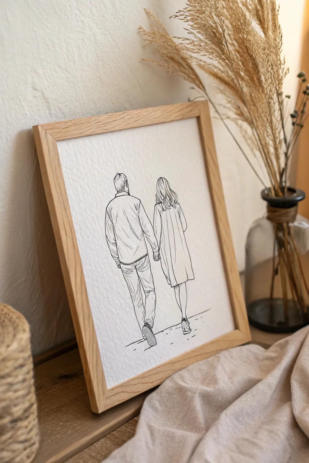 Capture your love in simplicity with a minimalist couple sketch.