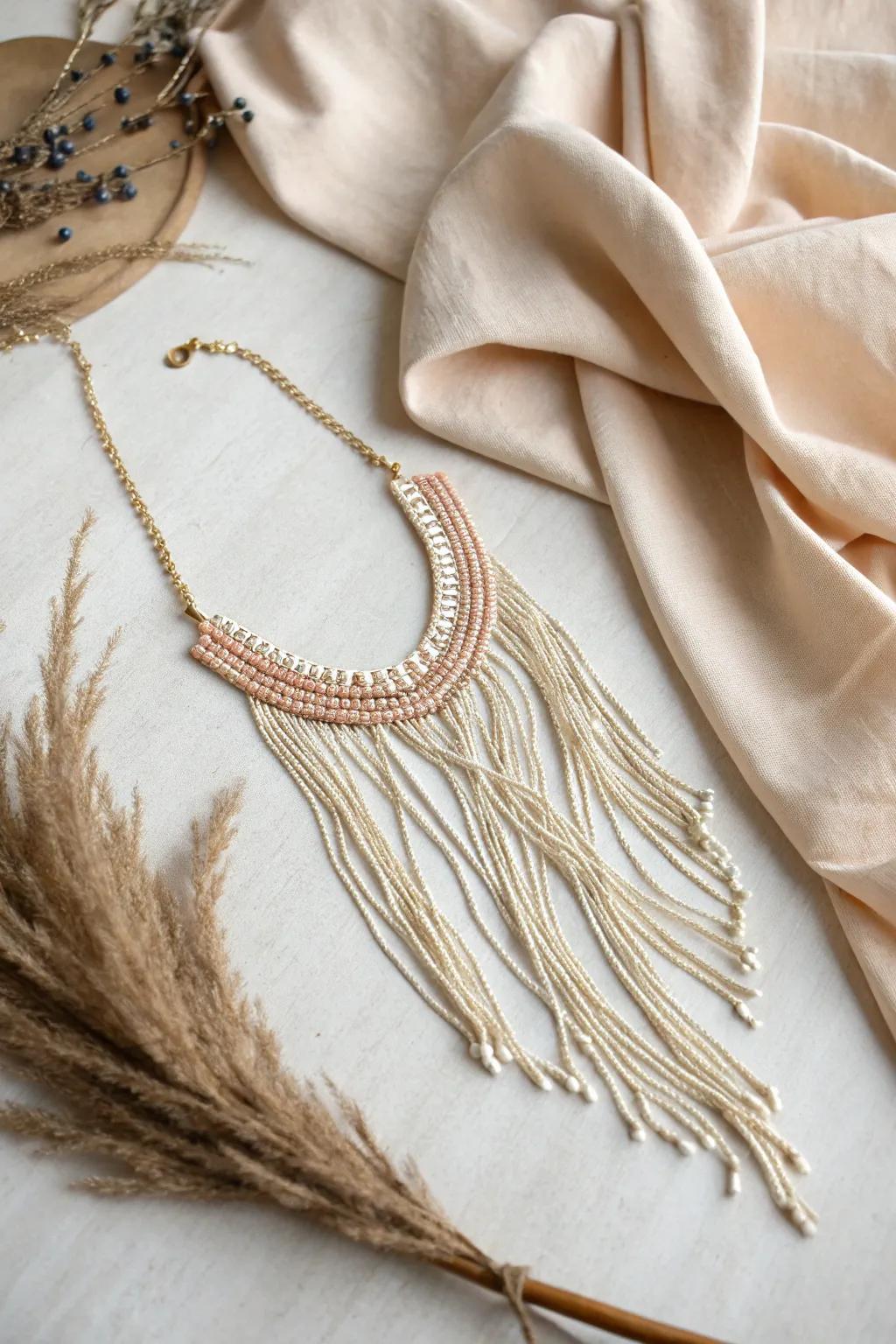 Embrace playful elegance with handcrafted seed bead fringe necklaces. Perfectly minimalist with a Boho twist.