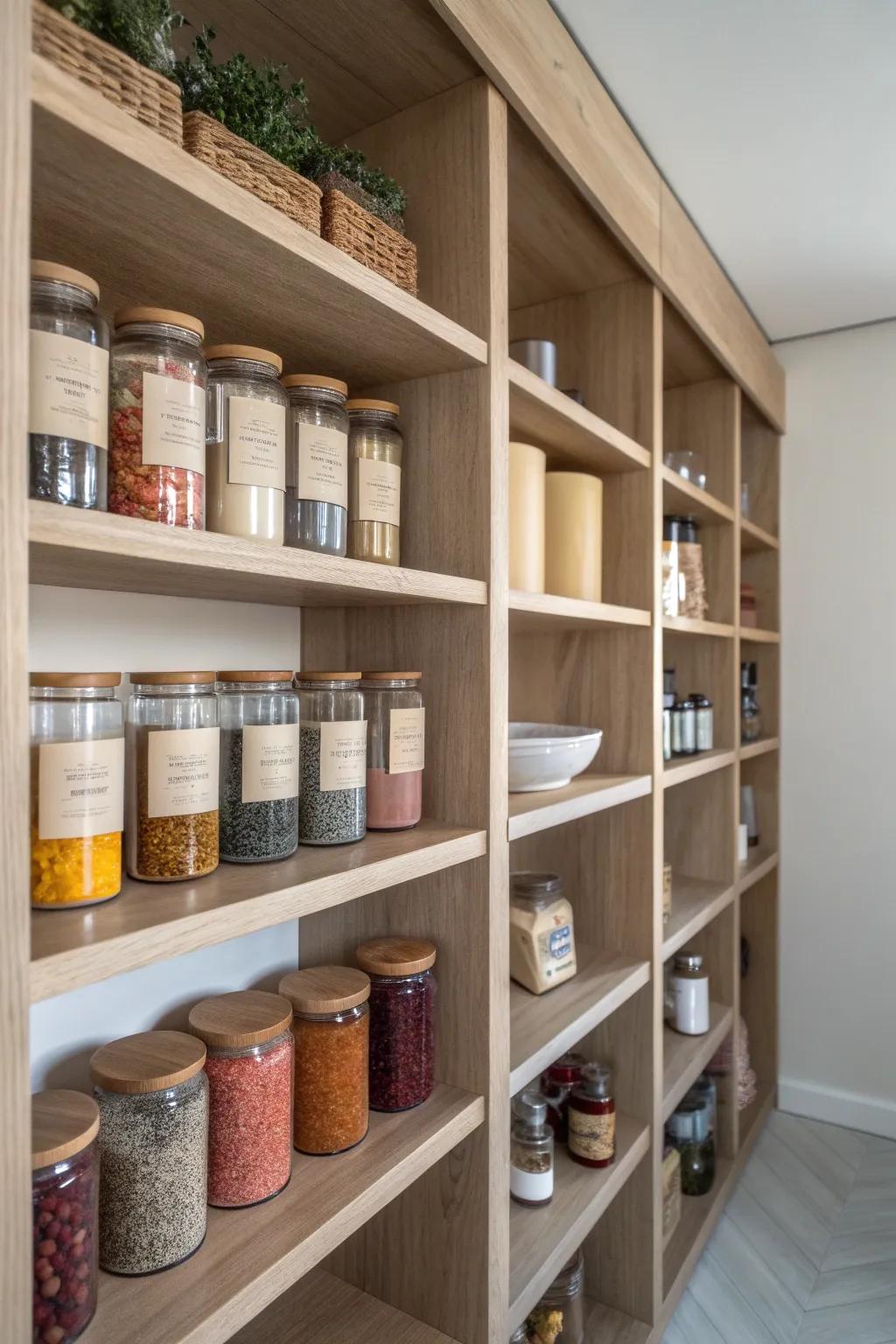 Transform your pantry into a serene sanctuary with color-coordinated organization. #MinimalistBeauty #PantryGoals