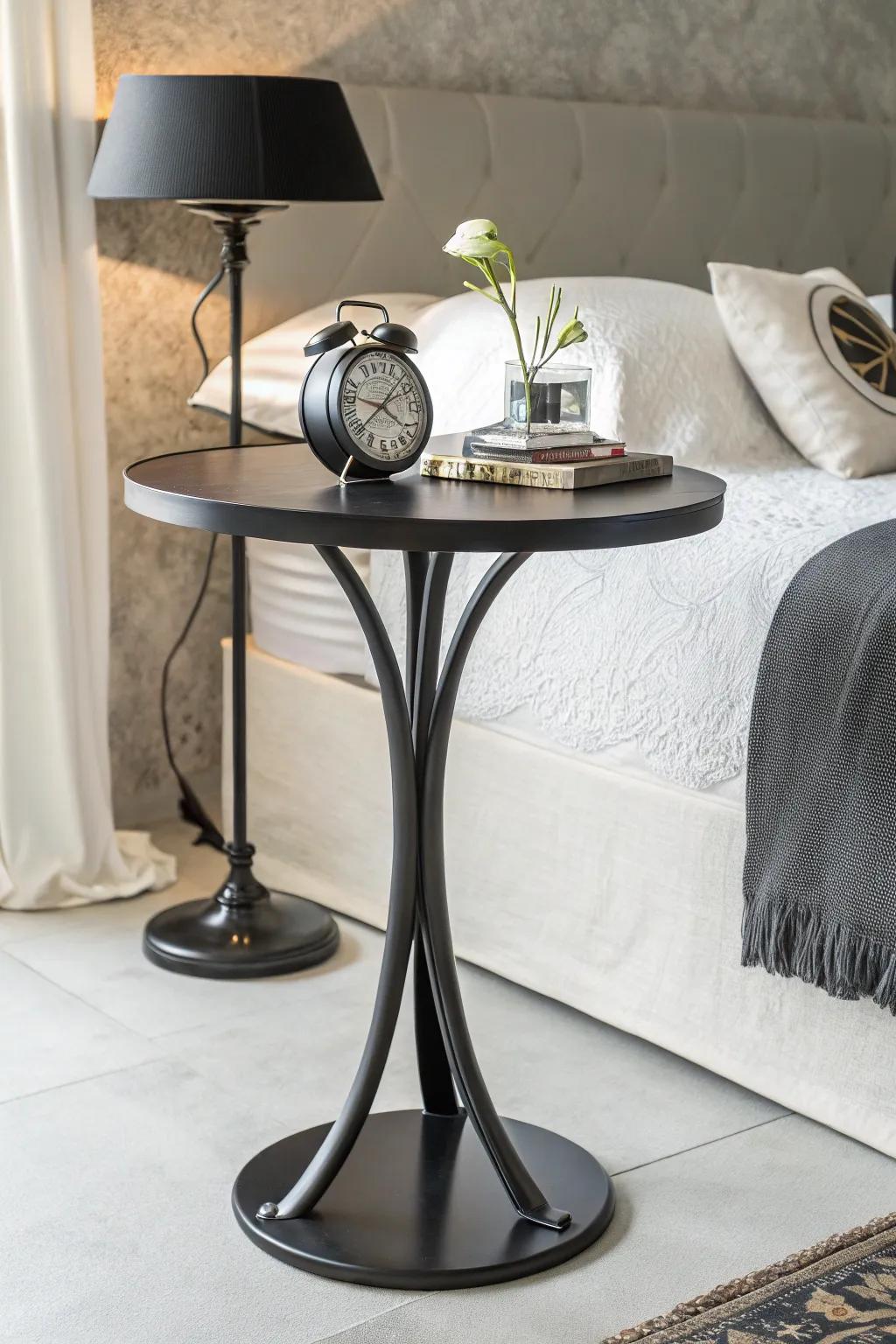 Elevate your space with a minimalist pedestal table – function meets style in the perfect nightstand solution.
