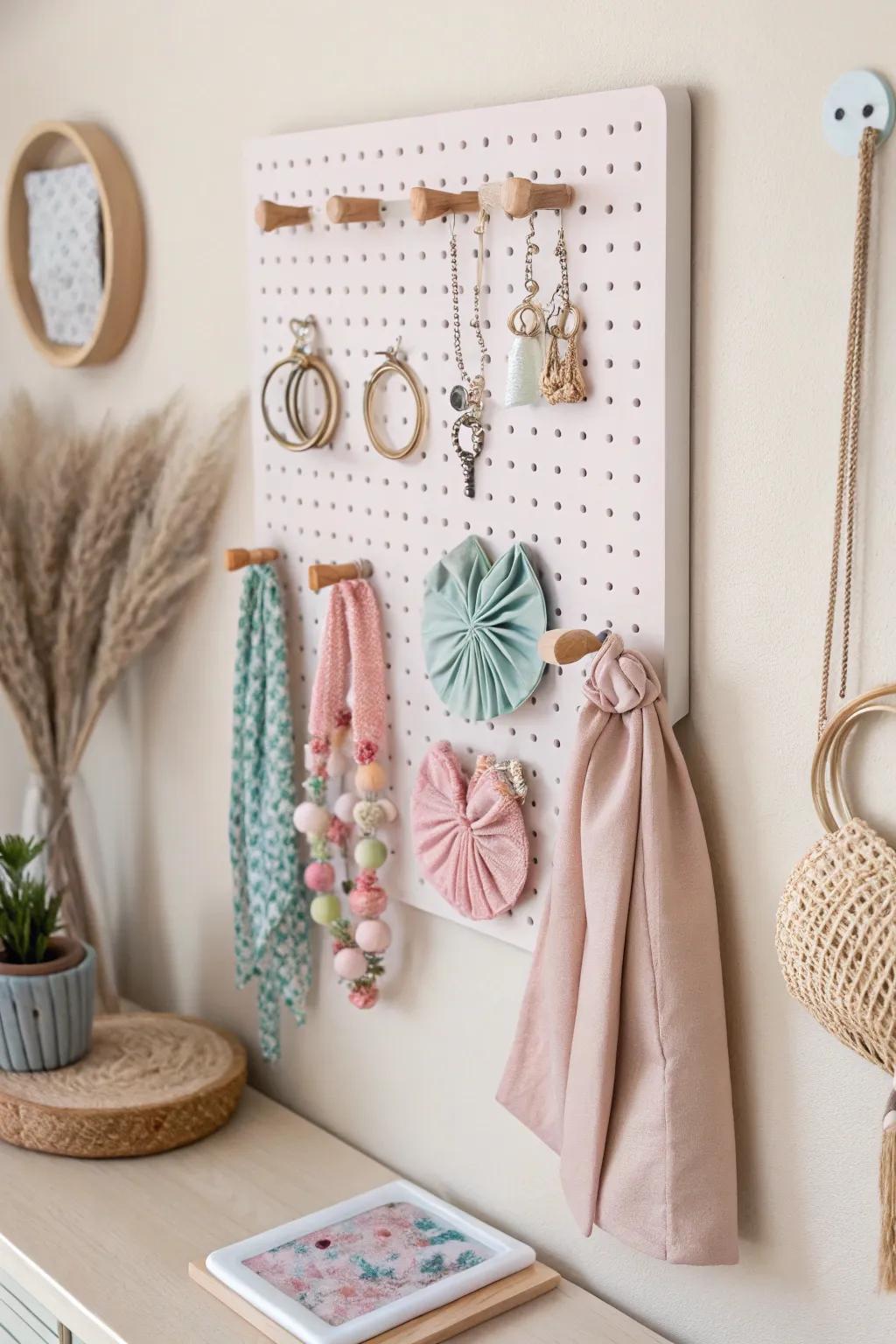 Transform your space with a chic pegboard organizer for your hair clips – where minimalist meets boho elegance.