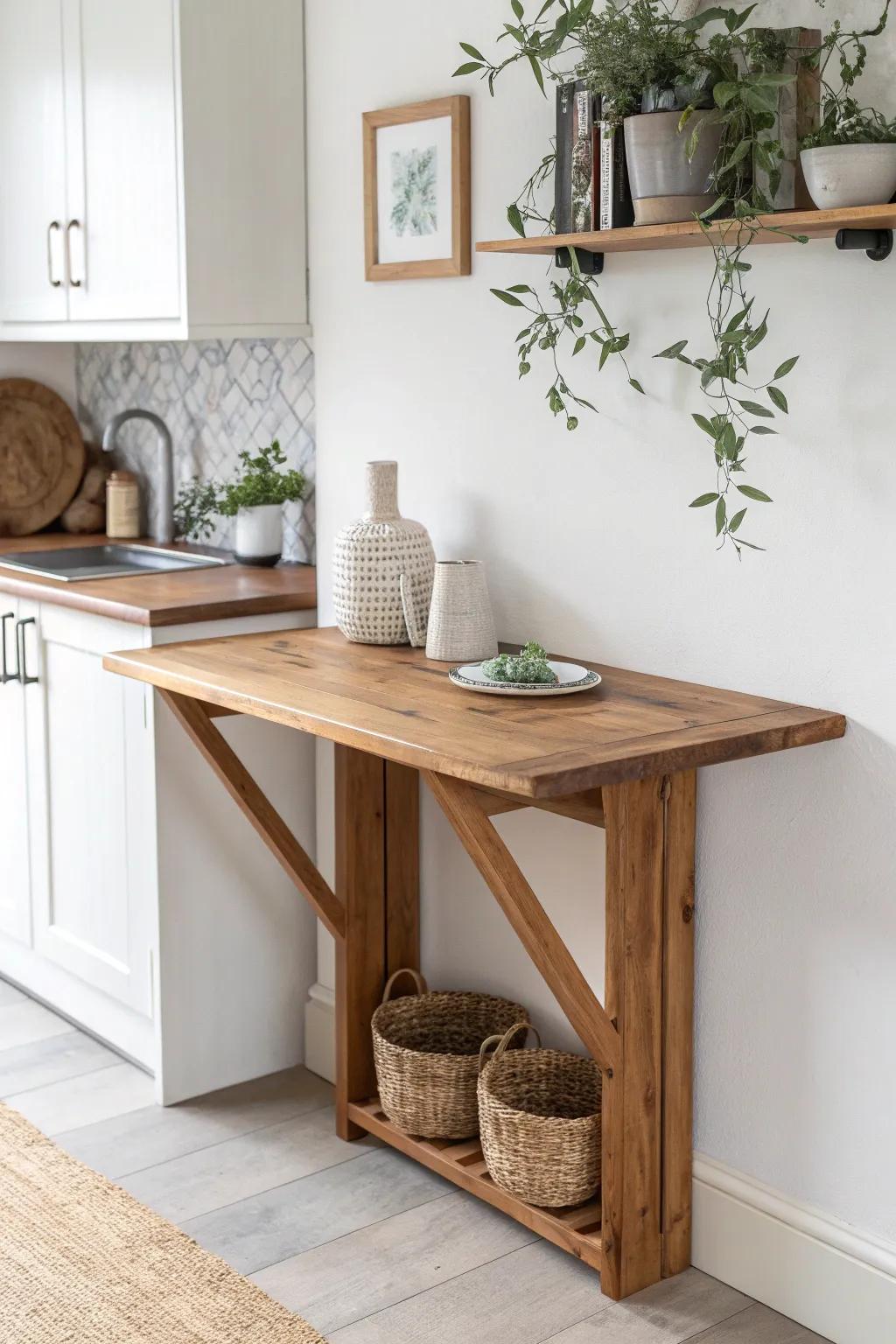 Elevate your small space with a charming, fold-down table—where craftsmanship meets minimalist elegance.