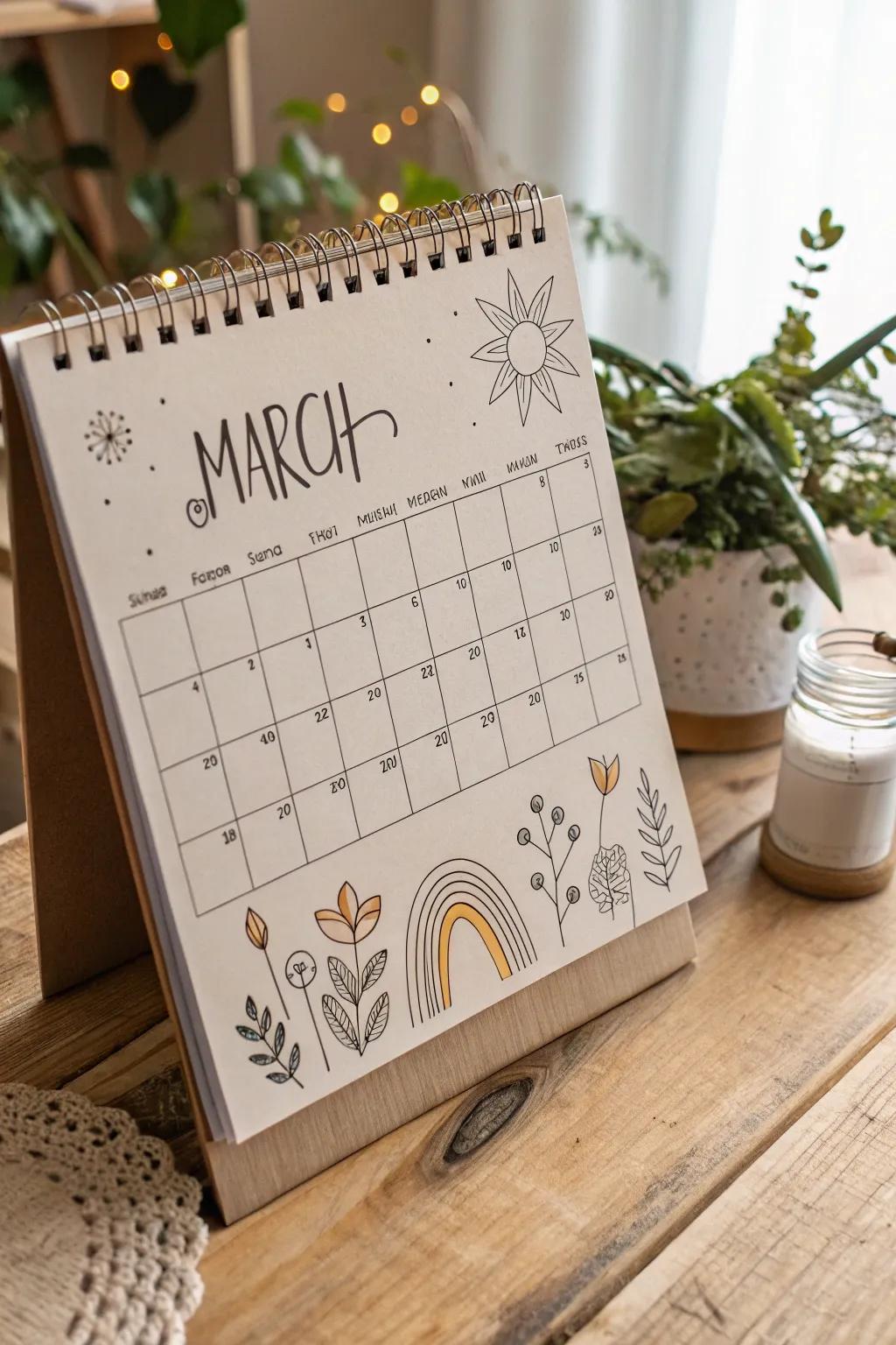 Add a personal touch to your schedule with a handmade March calendar, blending minimalist design with a hint of Boho charm.