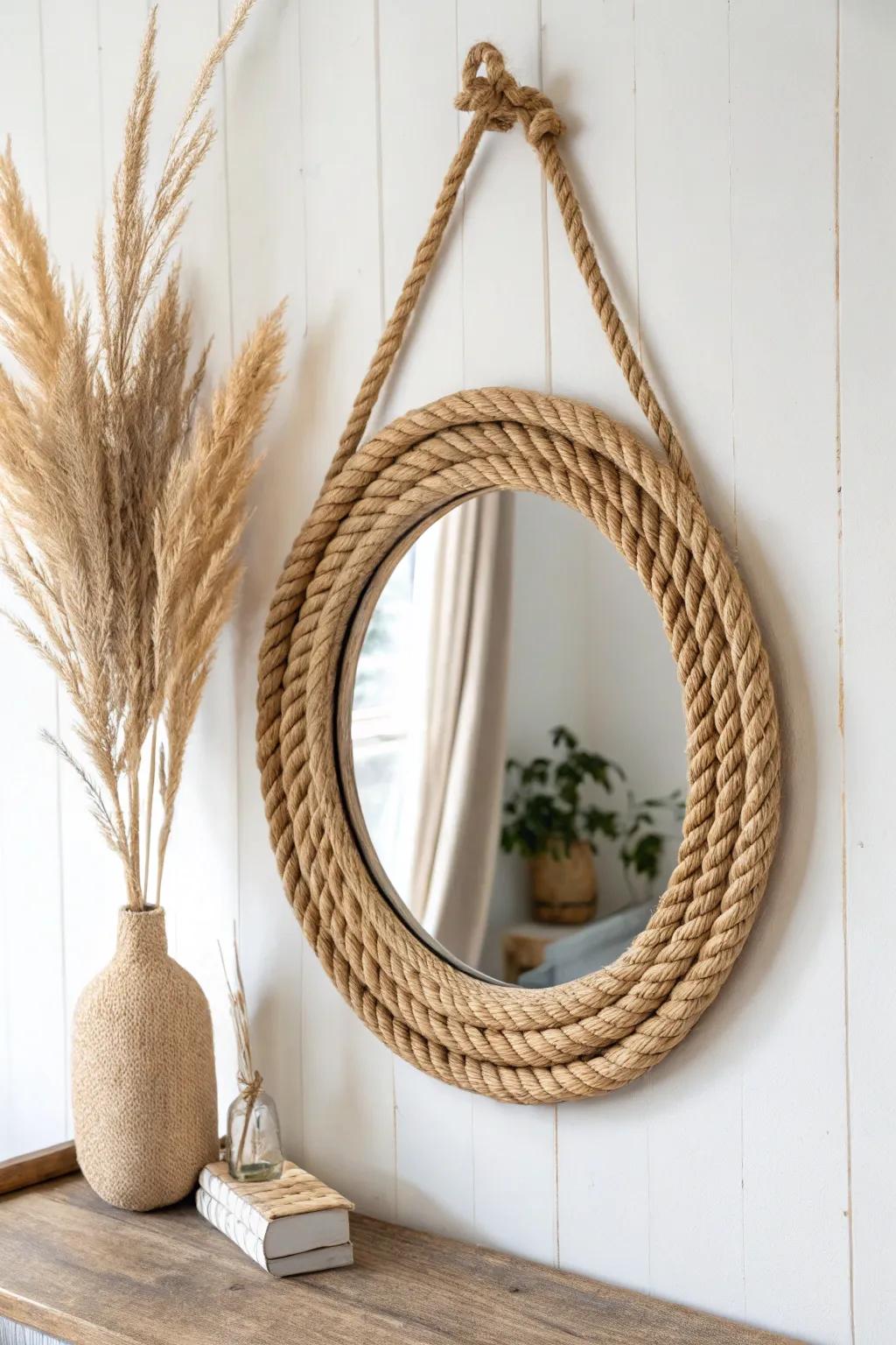 Elevate your space with a Rope Wrapped Mirror: a perfect blend of minimalist design and natural beauty.