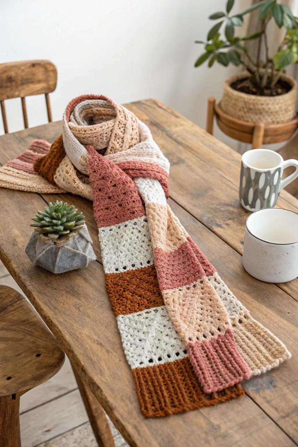 Embrace the art of crochet with this charming scrappy scarf – where each piece of yarn tells its own unique story.