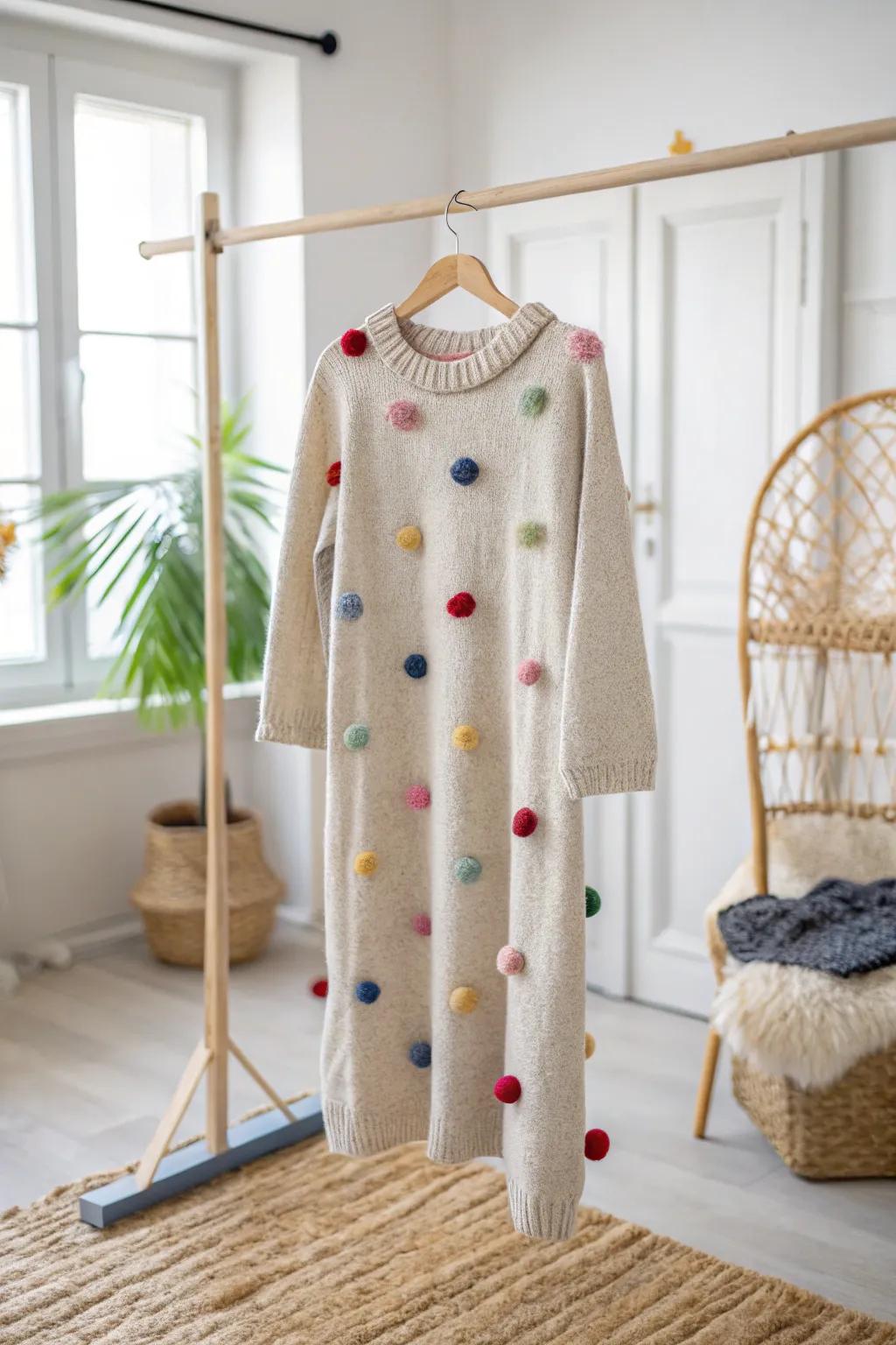 Embrace playful elegance with this Pom-Pom Party Dress, where minimalist design meets a burst of color!