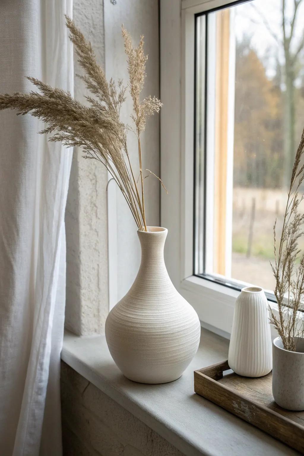 Elevate your window sill with minimalist elegance: a single vase, infinite charm.
