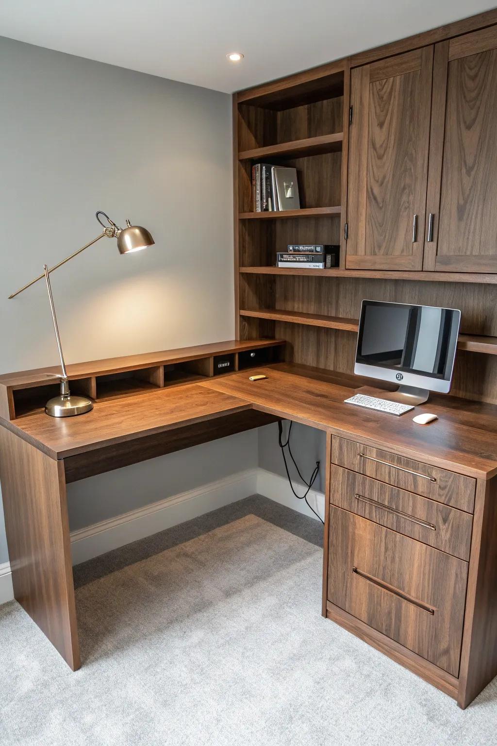 Elevate your space with a stylish corner wrap-around desk that combines elegance with efficiency.