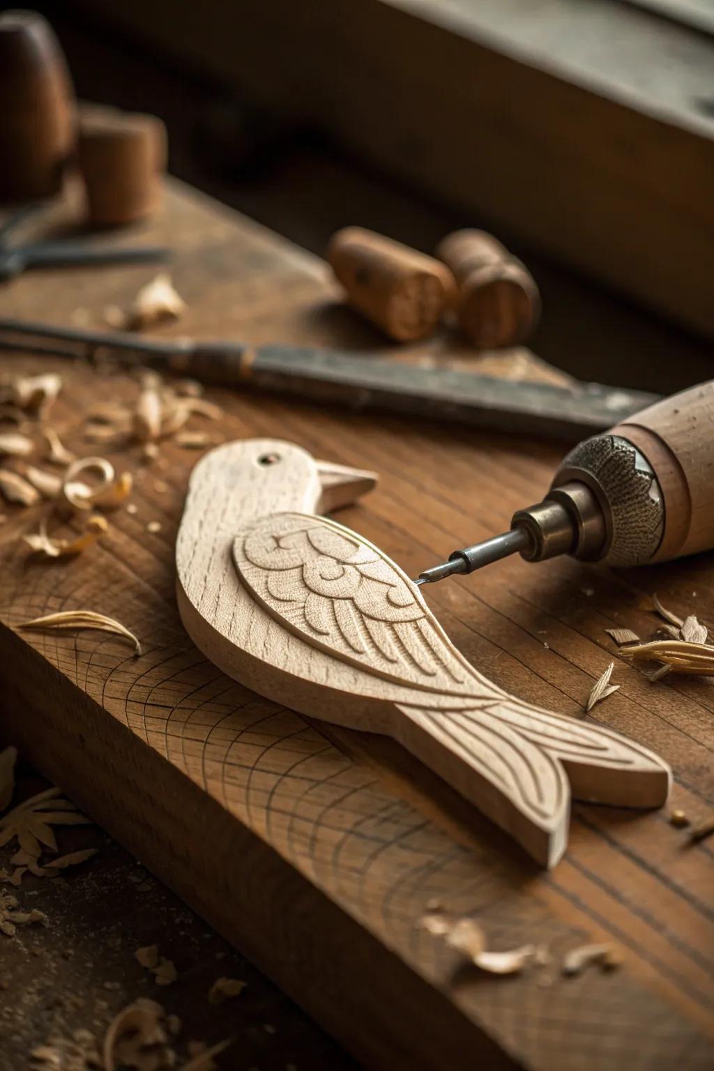 Master the art of wood carving with simple yet elegant animal silhouettes. Start your journey with this beautifully crafted bird.