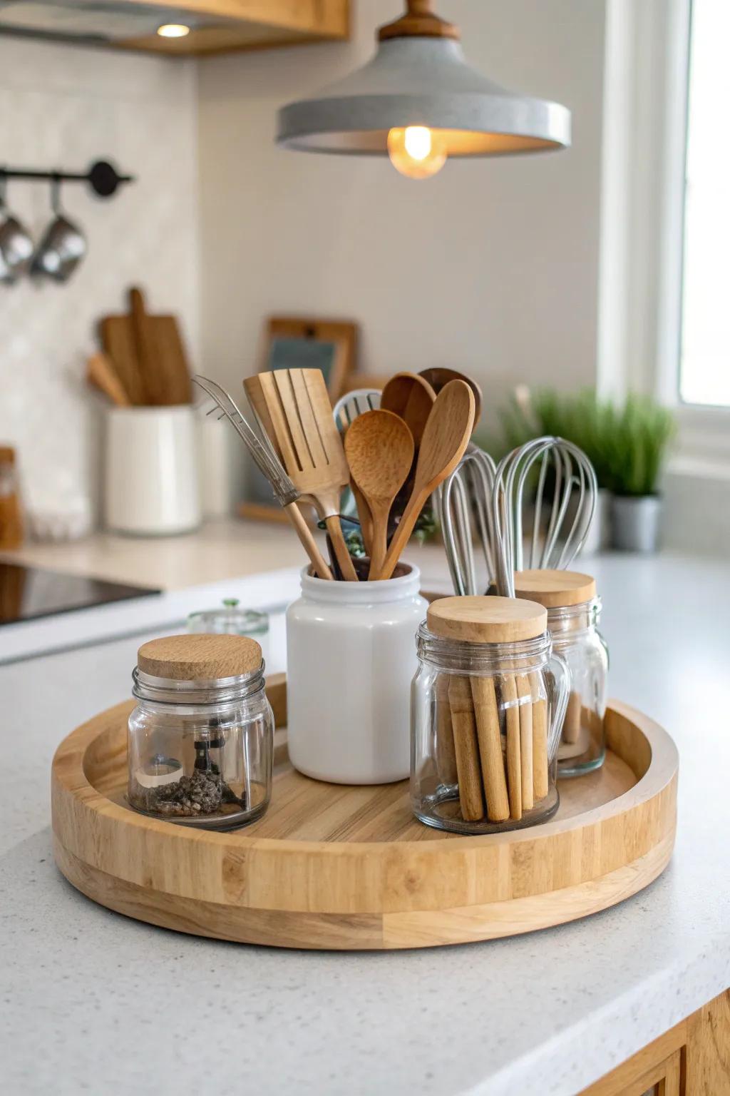 Elevate your kitchen organization with a chic DIY rotating utensil holder—practicality meets minimalist elegance!
