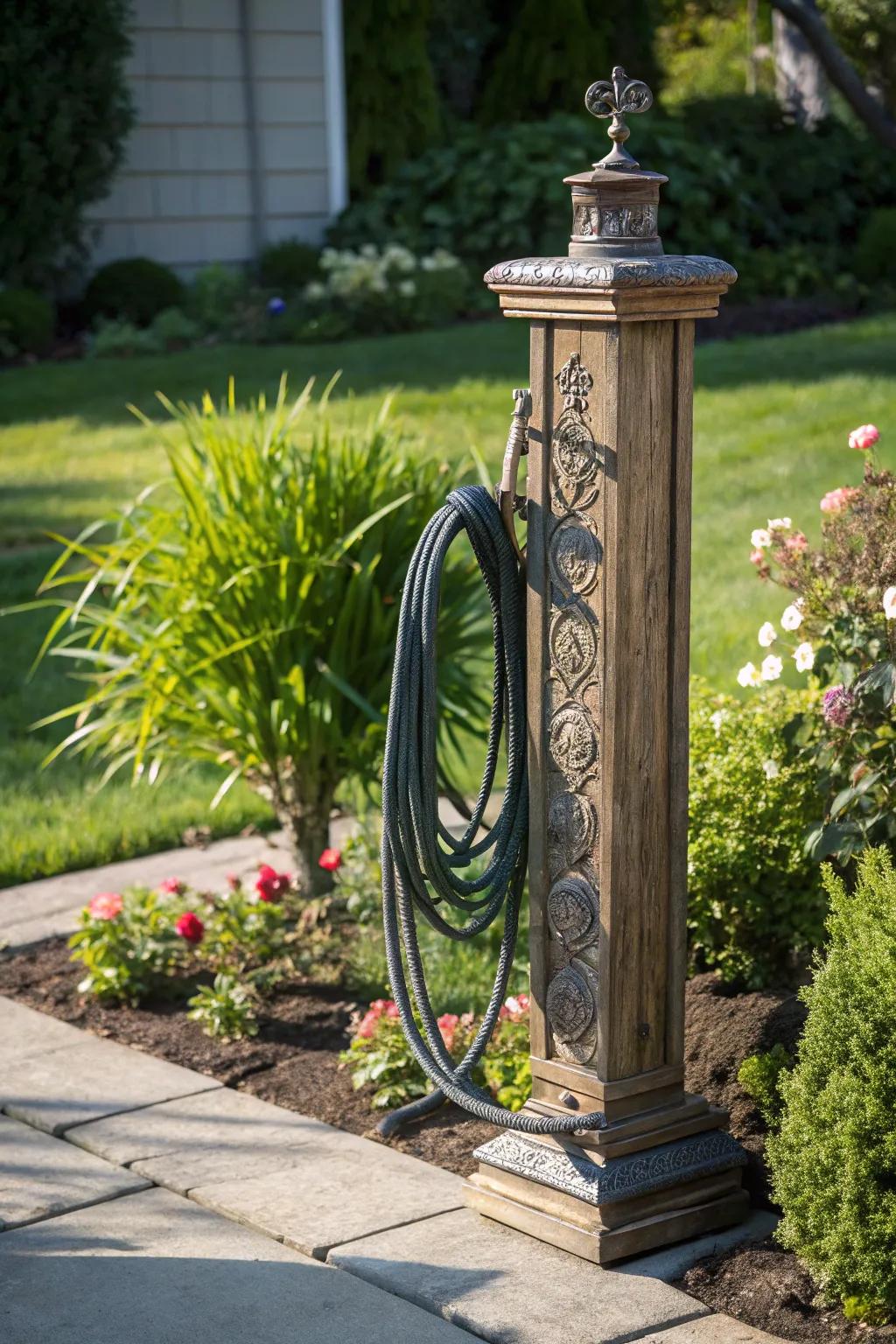 Elevate your garden's functionality with a beautifully crafted freestanding hose post.