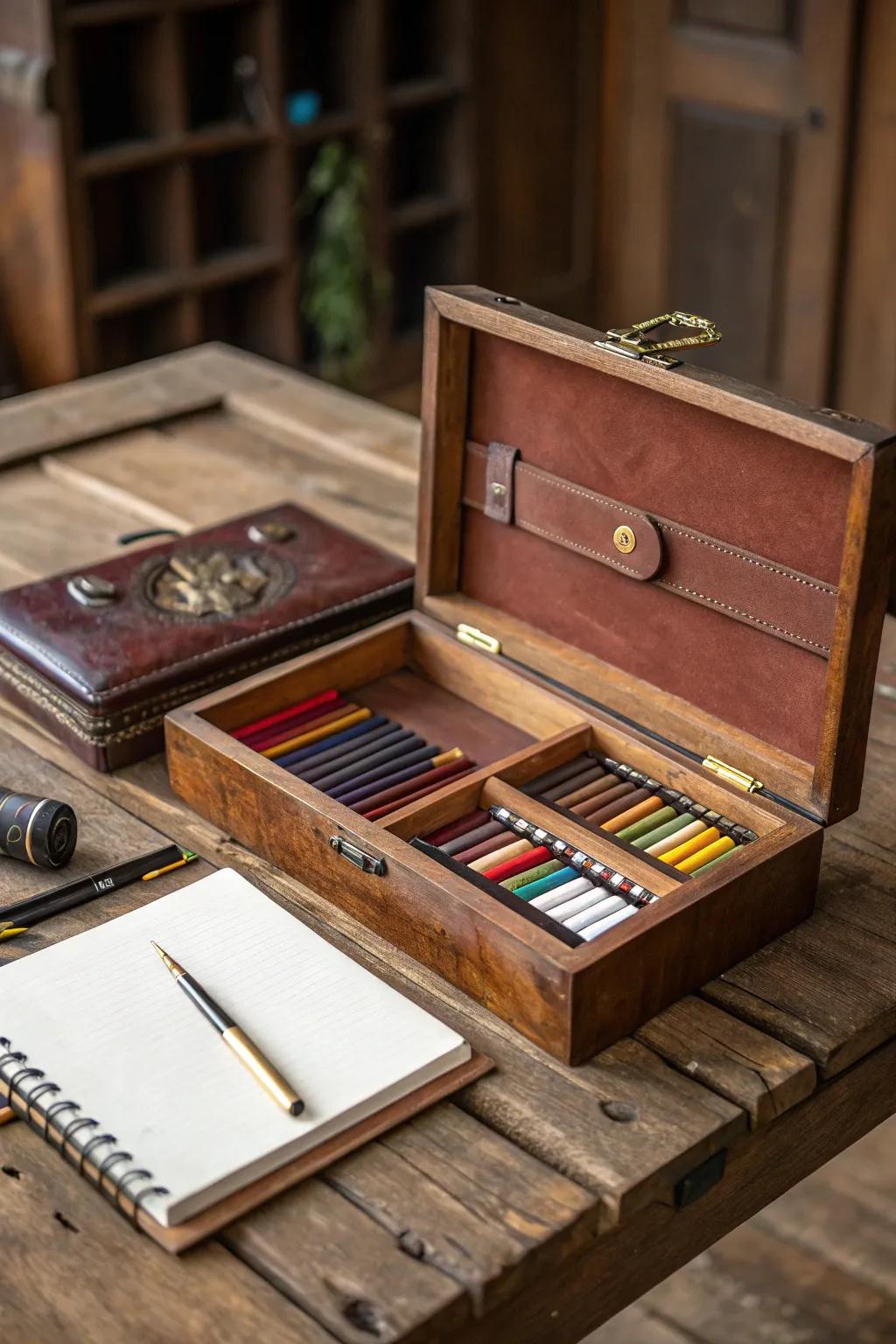 Transform a vintage cigar box into your perfect on-the-go art supply kit – where creativity meets craftsmanship.