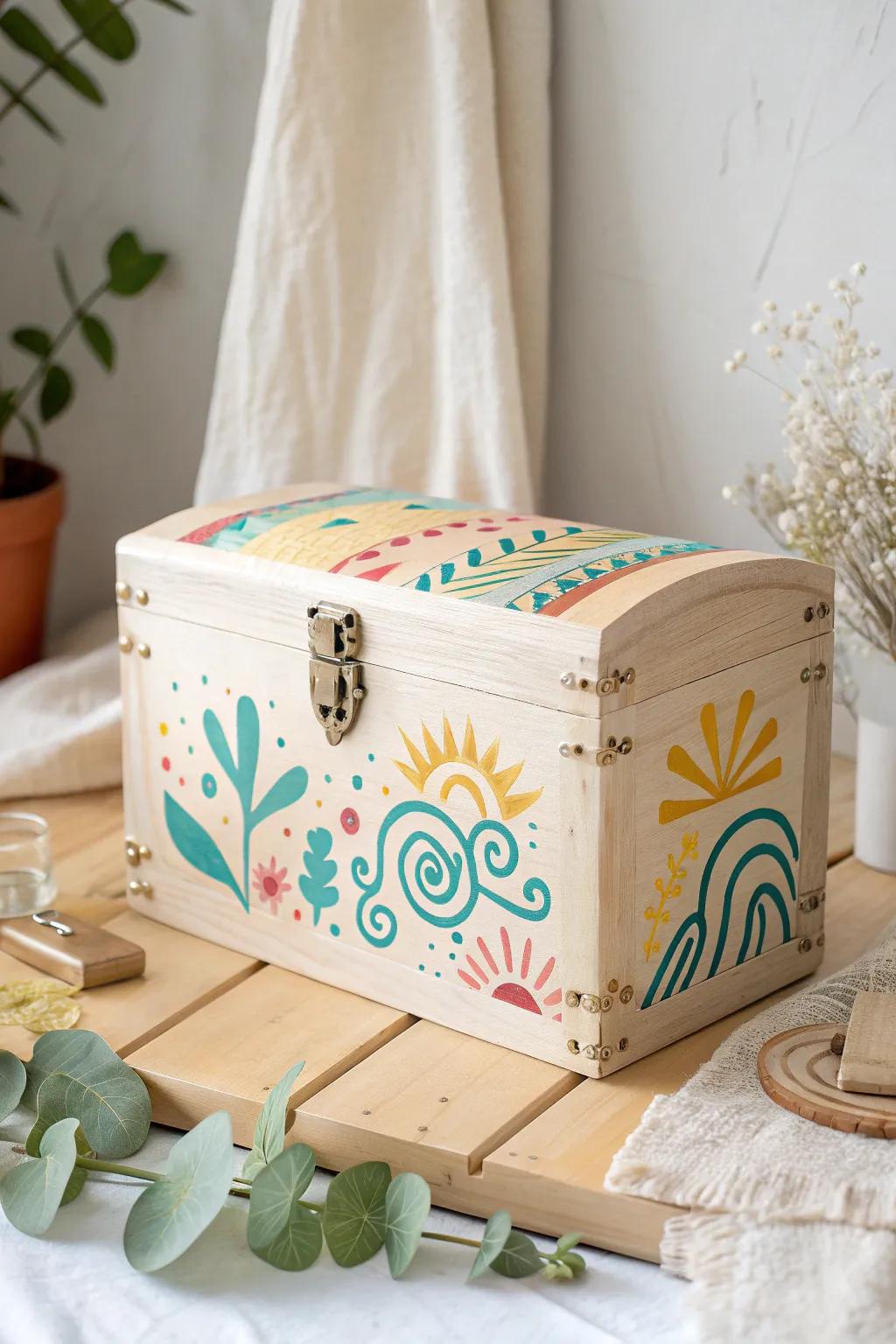 Unleash your creativity with a burst of colors on your treasure chest – where simplicity meets vibrant artistry.