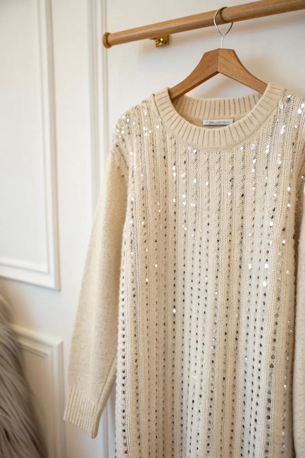 Add a touch of glitz with a sequin-adorned sweater dress, perfect for those who love to sparkle.