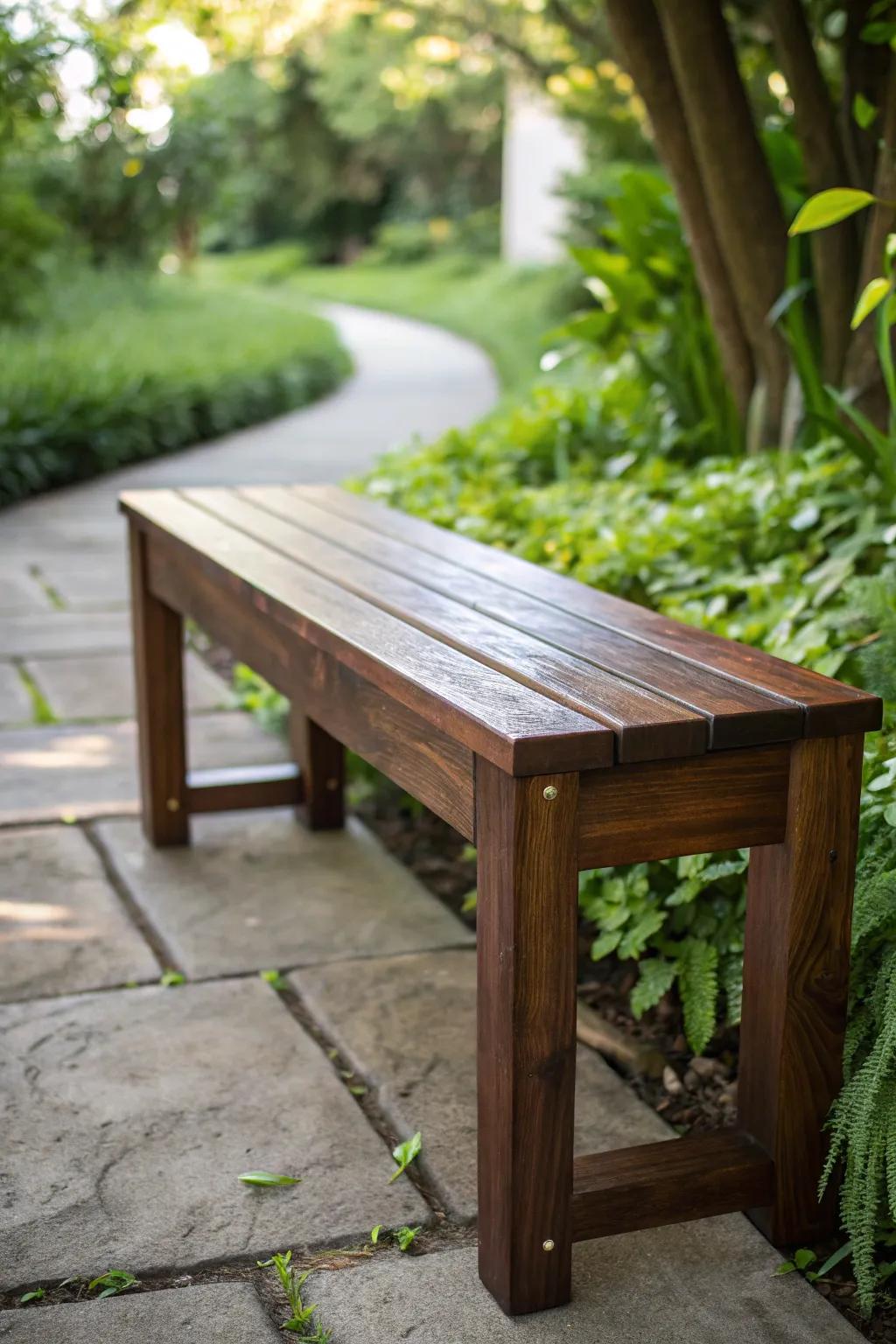 Embrace simplicity with a handcrafted backless bench, perfect for enhancing your garden's charm.