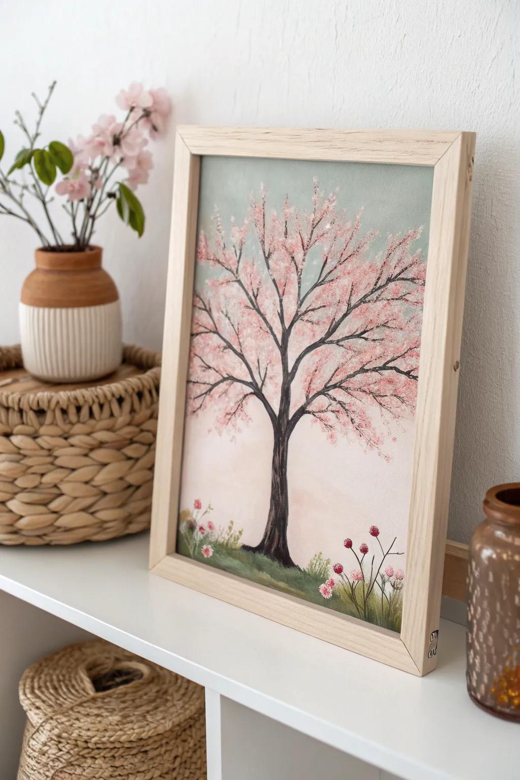Embrace the beauty of spring with minimalist cherry blossom art that brings a touch of nature indoors.