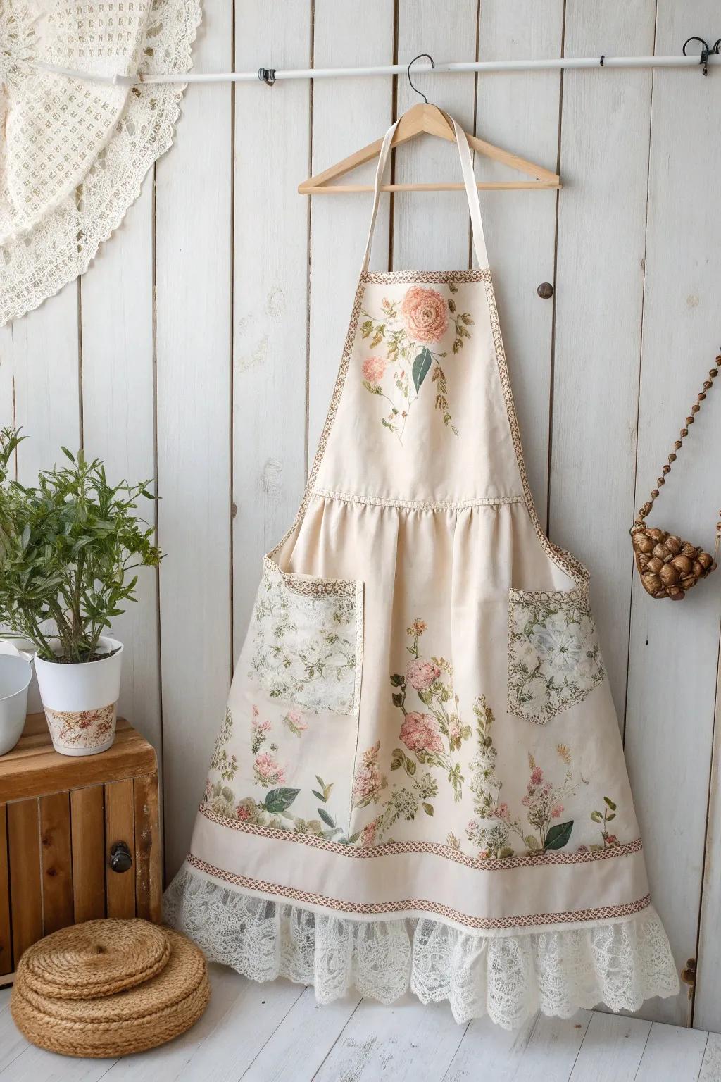 Step back in time with this charming vintage-inspired apron, perfect for adding a touch of nostalgia to your kitchen.