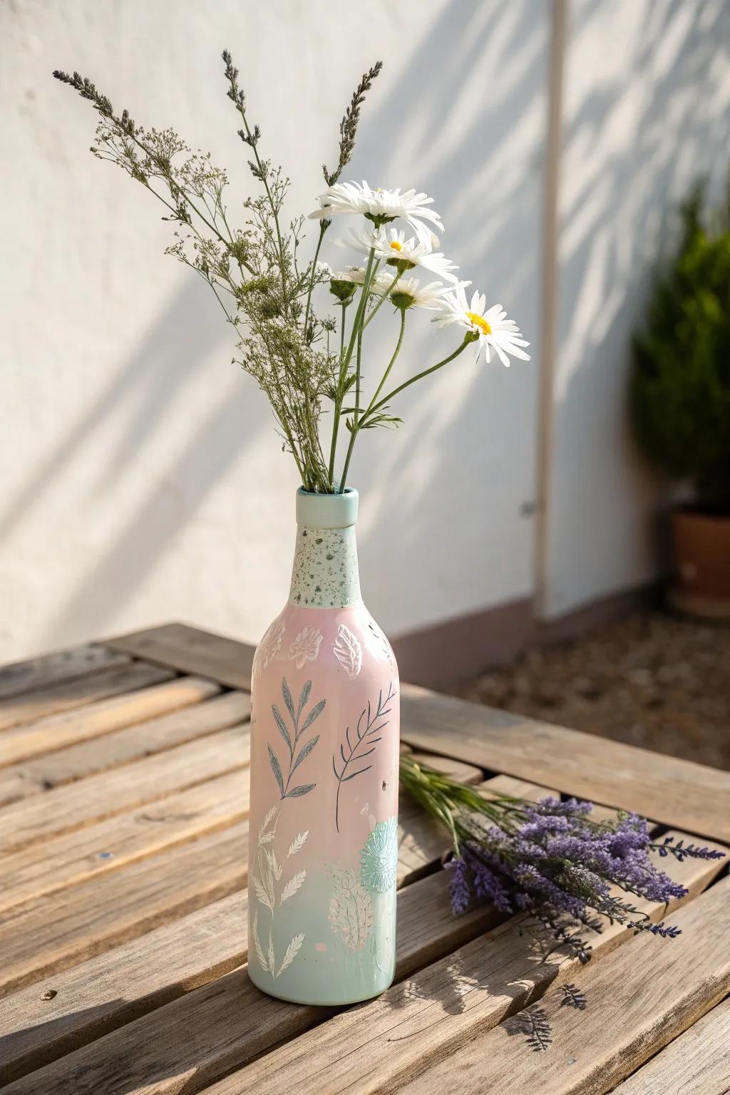 Transforming simple bottles into charming vases brings a touch of Scandinavian-Boho elegance to your home decor.