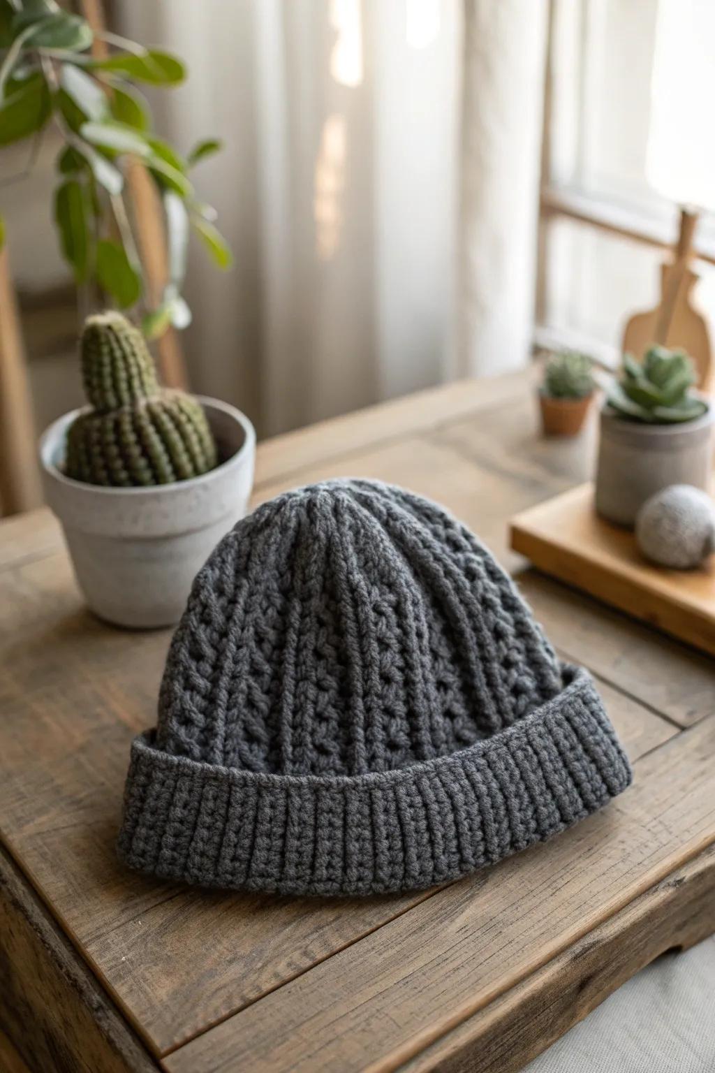 Elevate your urban style with a chic crochet beanie that defines understated elegance.