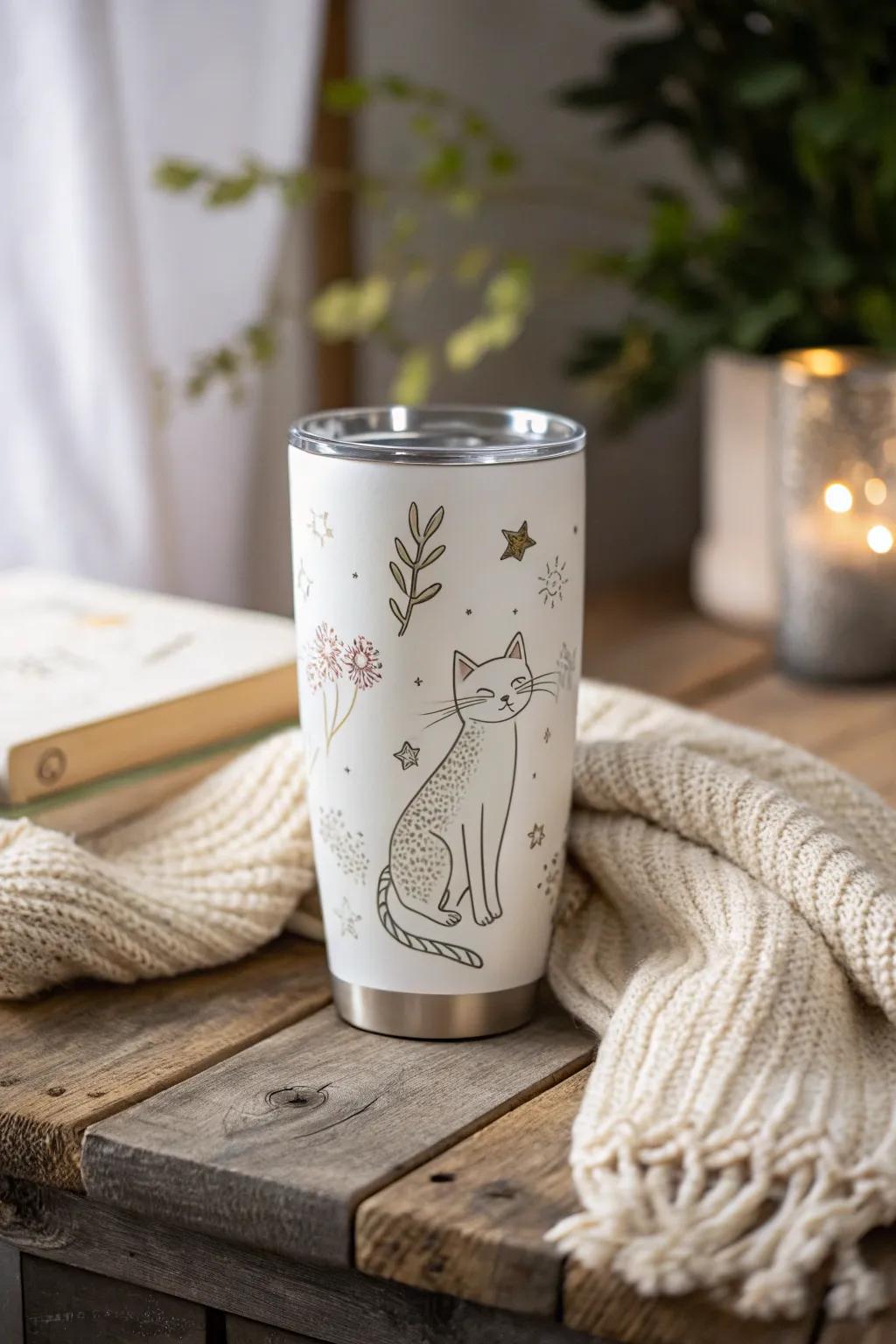 Sip in style with a touch of personal artistry. 🐱✨