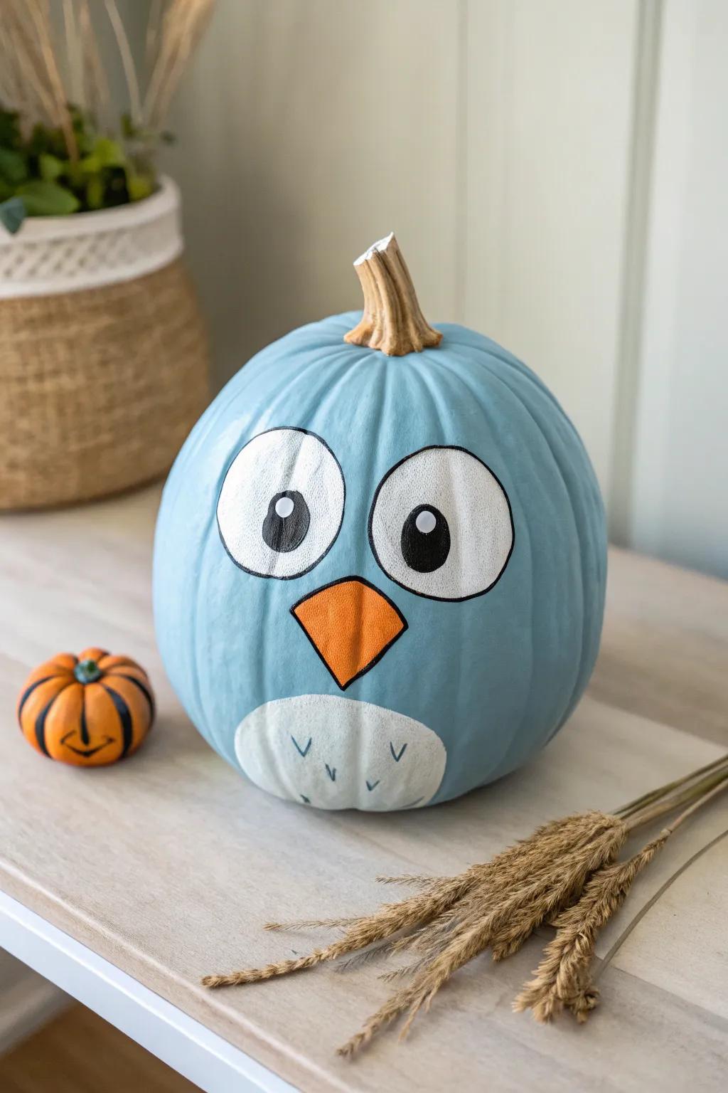 Bring storybook charm to your decor with this 'Pigeon' pumpkin creation!