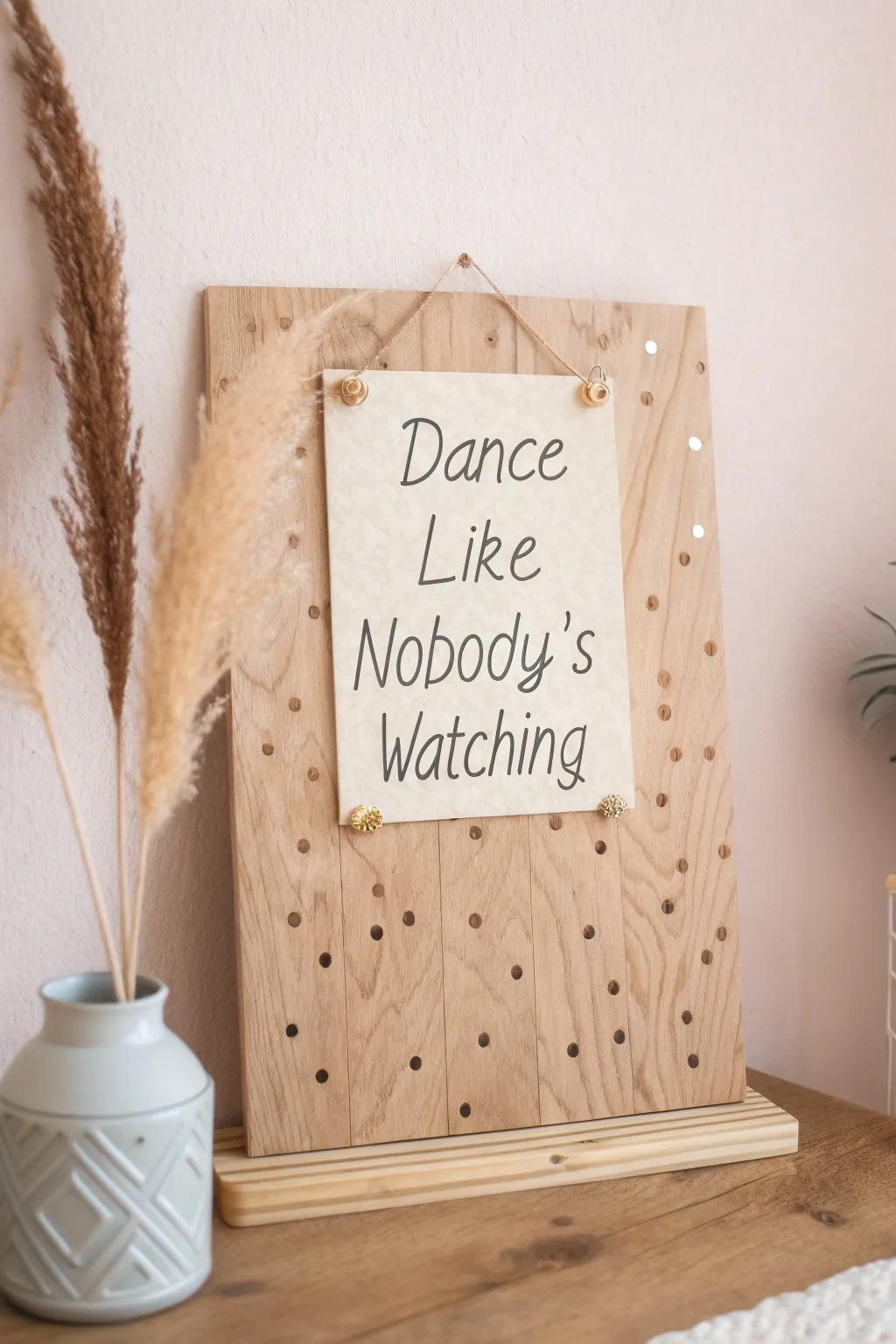 Infuse your space with joy through whimsical words and minimalist charm.