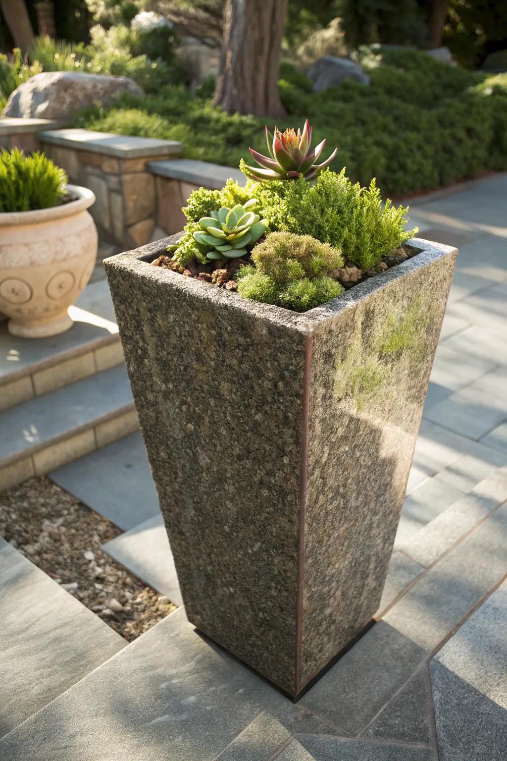 Transform your garden with the timeless elegance of granite planters, where nature meets craftsmanship.
