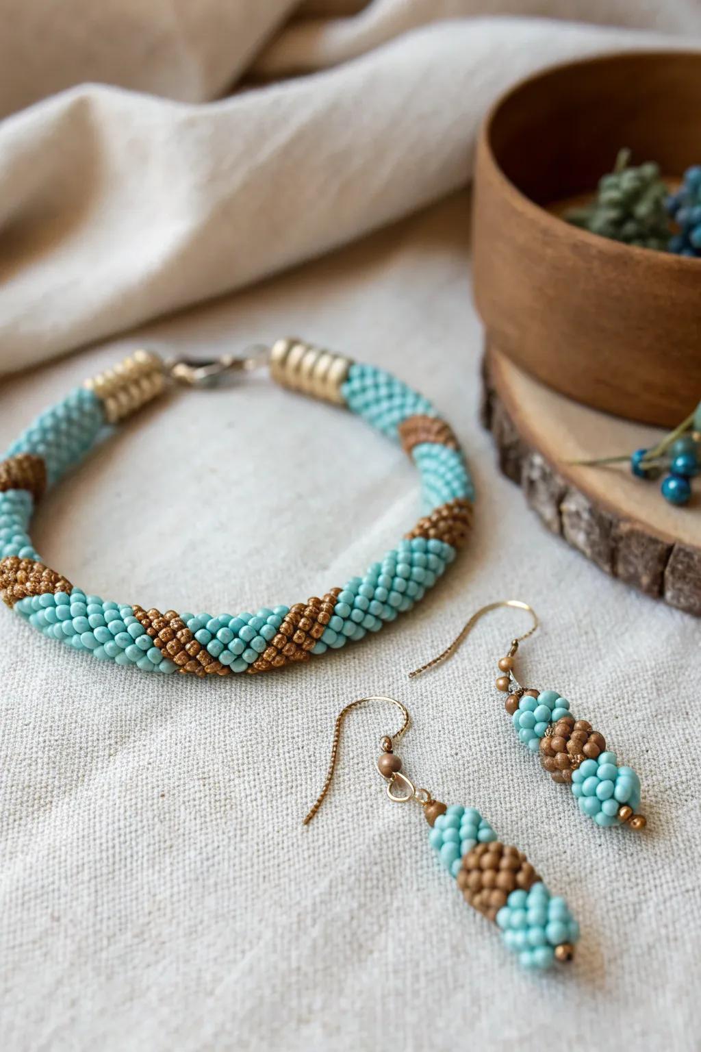 Embrace boho elegance with this dreamy blue and earthy seed bead set.