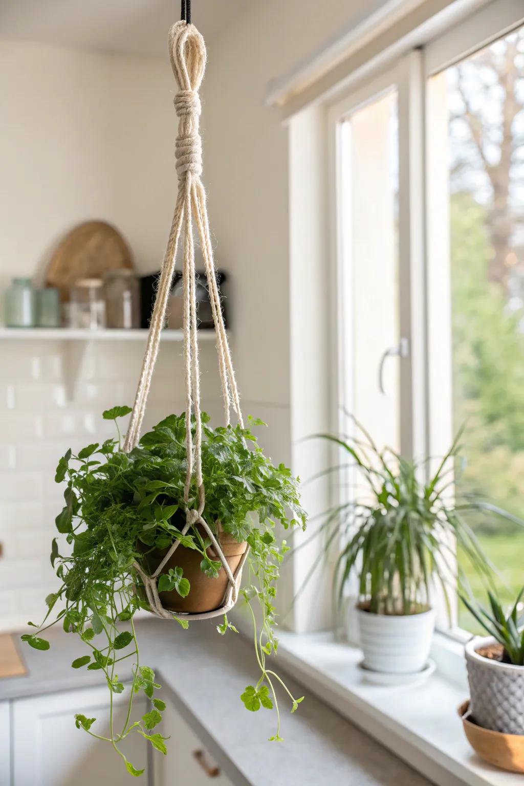 Elevate your green space with this chic DIY plant hanger, where upcycled elegance meets boho simplicity.