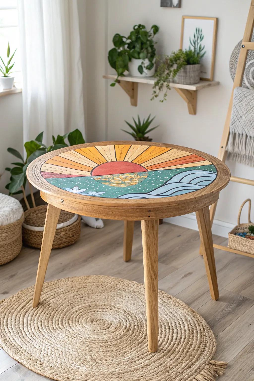 Transform your table into a masterpiece with a sunrise mural—start every day with a touch of art and inspiration.