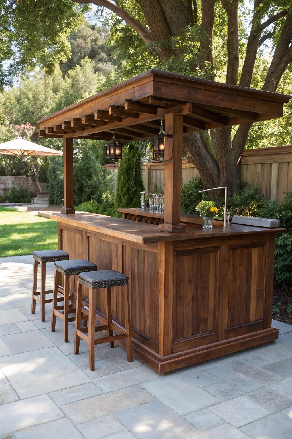 Elevate your grilling experience with a handcrafted wooden bar extension—where style meets functionality in your backyard paradise.