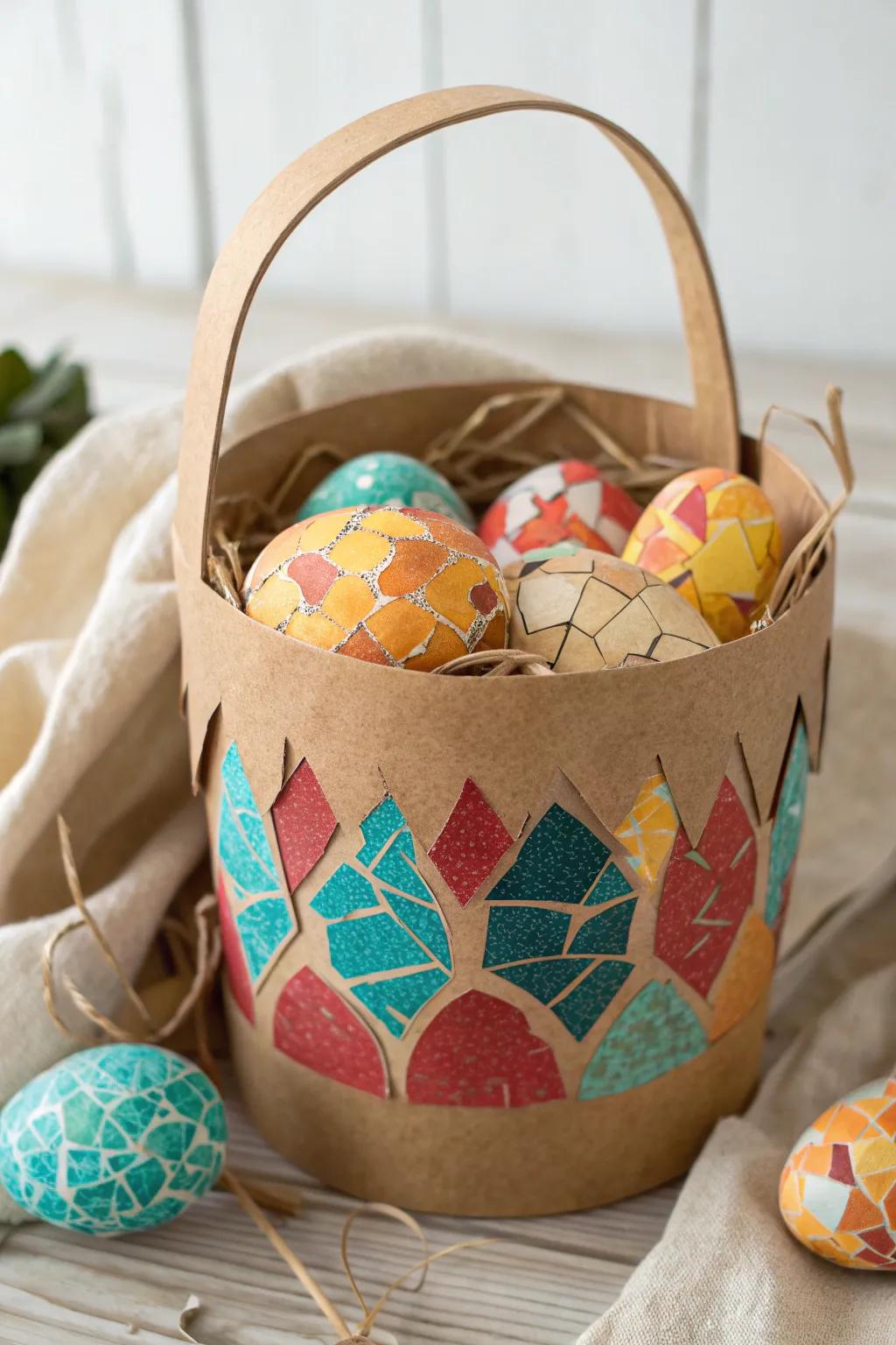 Transform your Easter basket into a masterpiece with this stunning eggshell mosaic art!