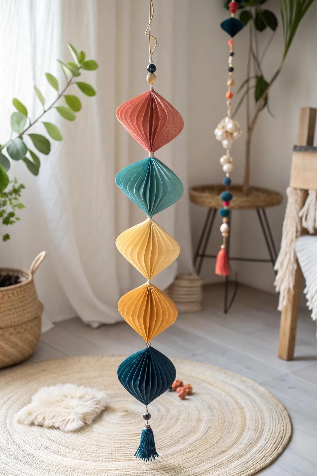 Add a whimsical and colorful touch to your space with this stunning spiral paper mobile!