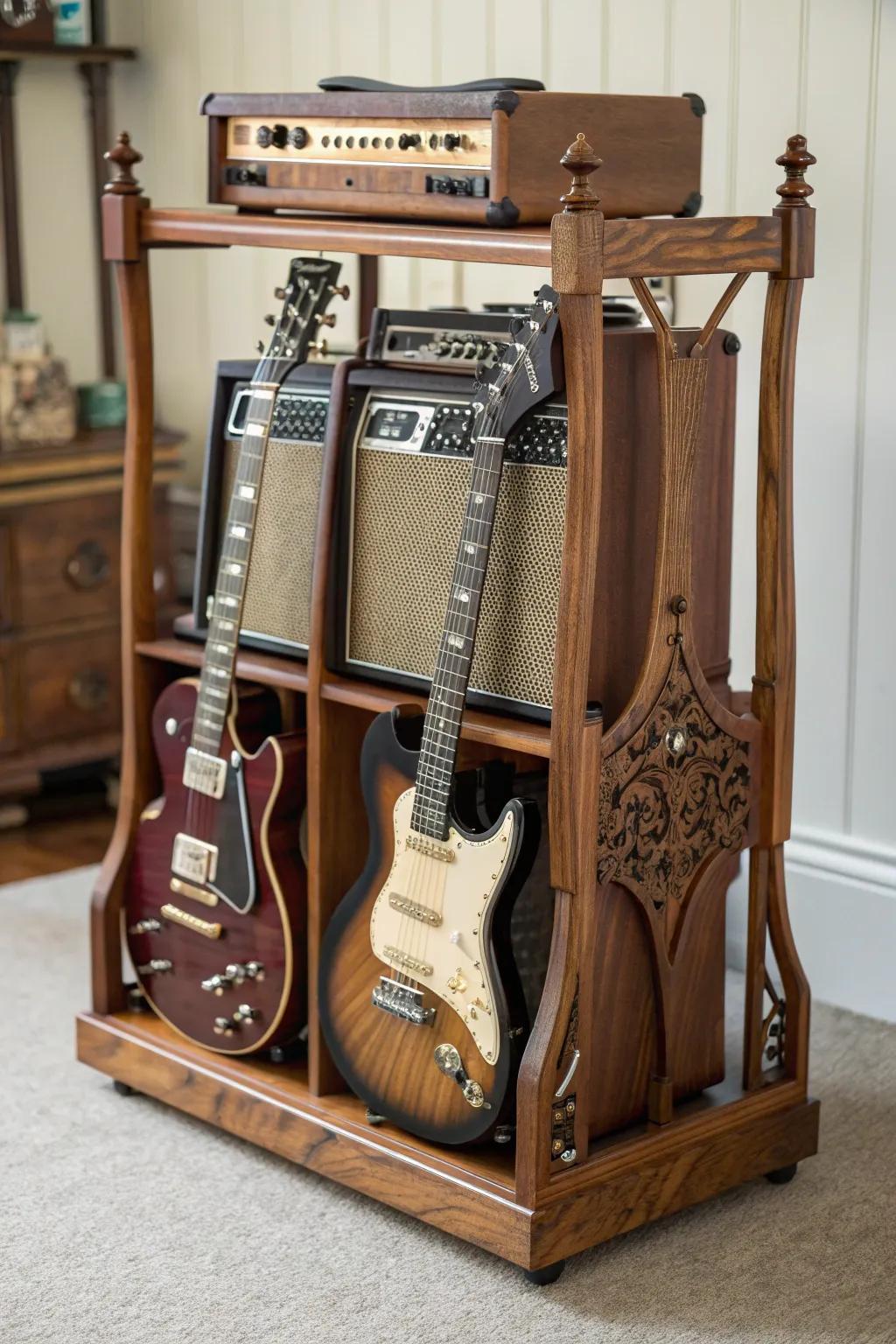 Elevate your collection with a masterfully crafted multi-instrument stand.